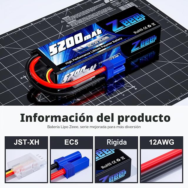 Foto 3 de 6 de Zeee 2S Lipo Batería 5200mAh 7.4V 80C con Enchufe EC5(2 Paquetes)