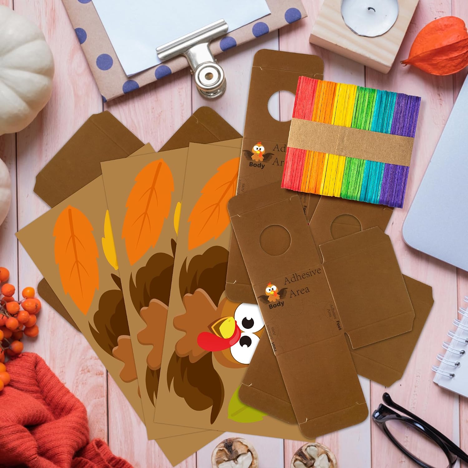 BeYumi Fall Thankful Turkey Craft - 32Pcs Thankful Turkey Jar Craft Kit DIY Religious Prayer Jar with Popsicle Stick Thanksgiving Day Gratitude Paper Box School Fun Activities Supplies for Kids image 5