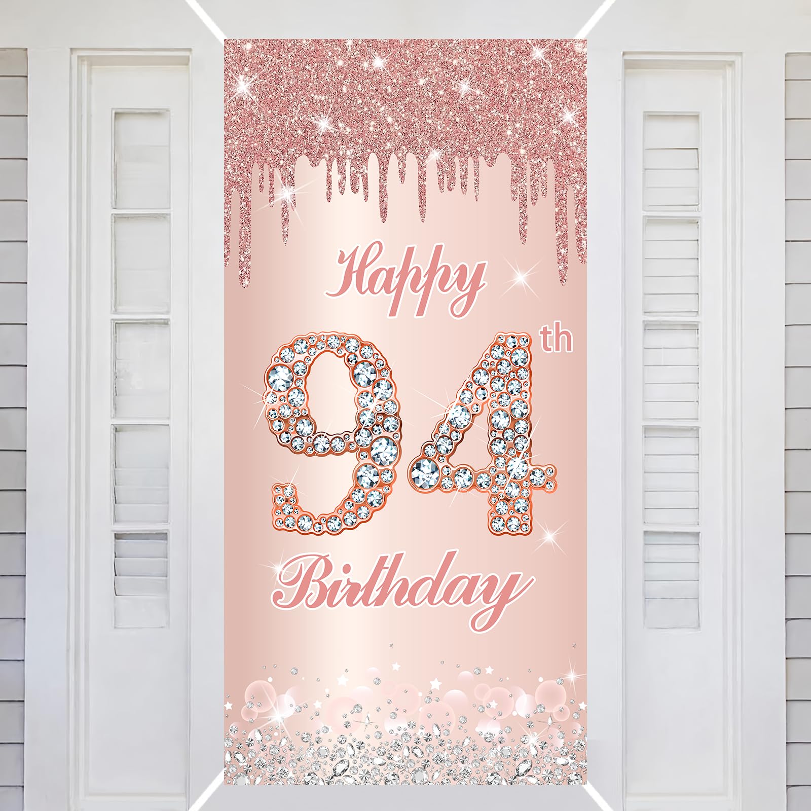 94th Happy Birthday Decorations Door Banner Pink Rose Birthday Banner for Party Backdrop for Women Door Cover Party Decoration Supplies Poster — image 1