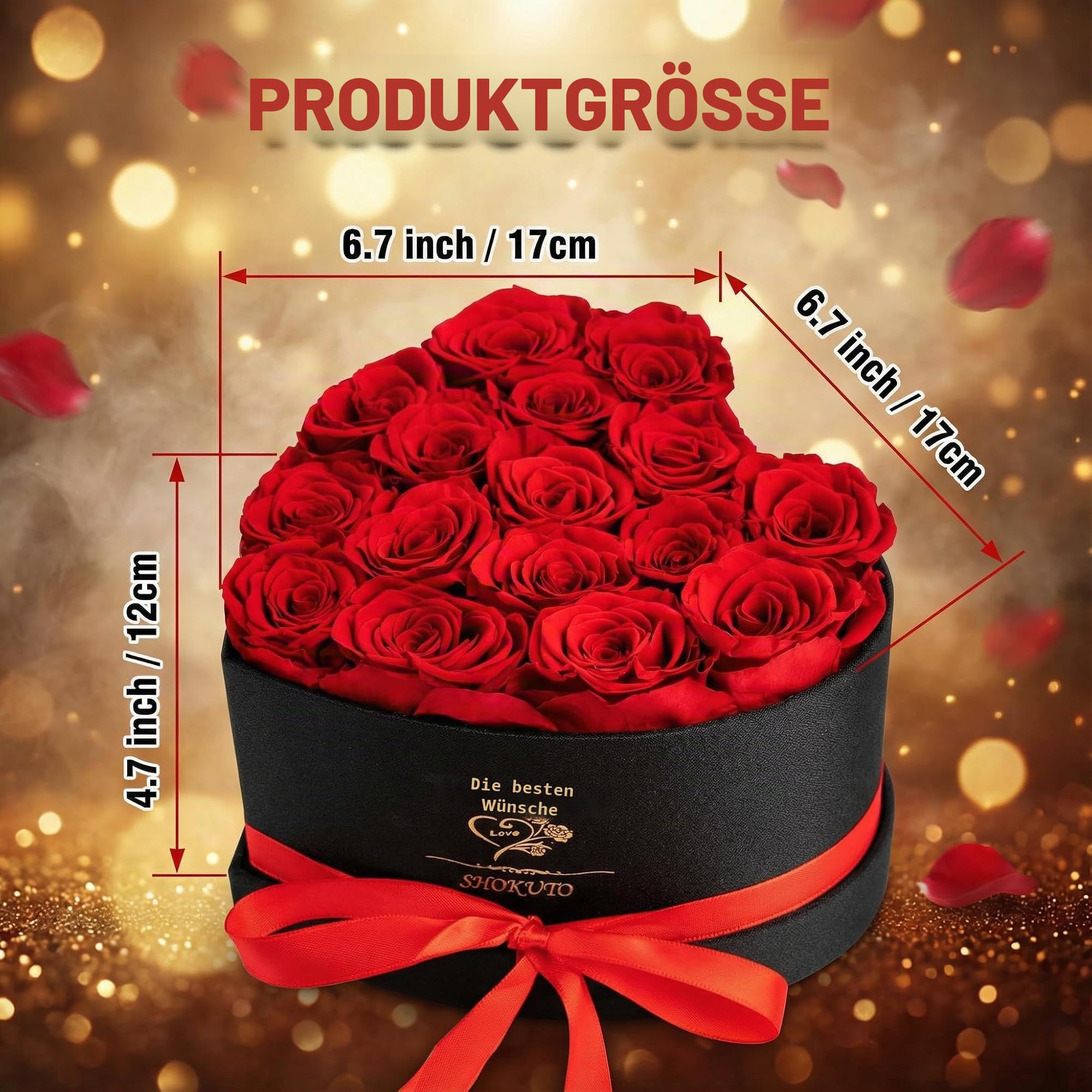 16 Stück Ewige Rosen in Herzbox Rosen - Ewige Blumen-Geschenkbox Geschenke für Frauen zum Valentinstag, Muttertag, Weihnachten, Geburtstag, Hochzeitstag (Rot)