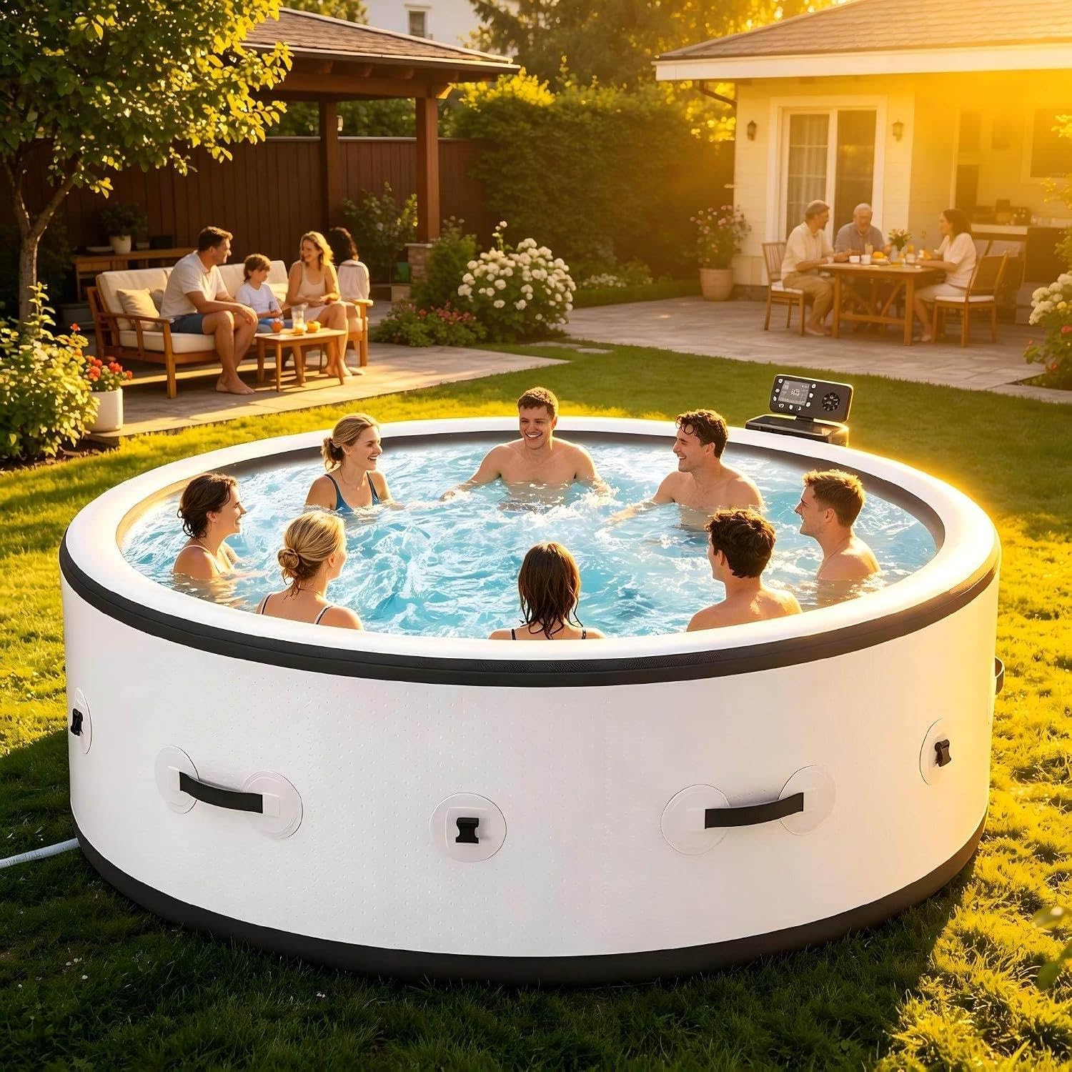 Bain à Remous Portable 4–6 Places, Spa Gonflable Chauffant pour Terrasse