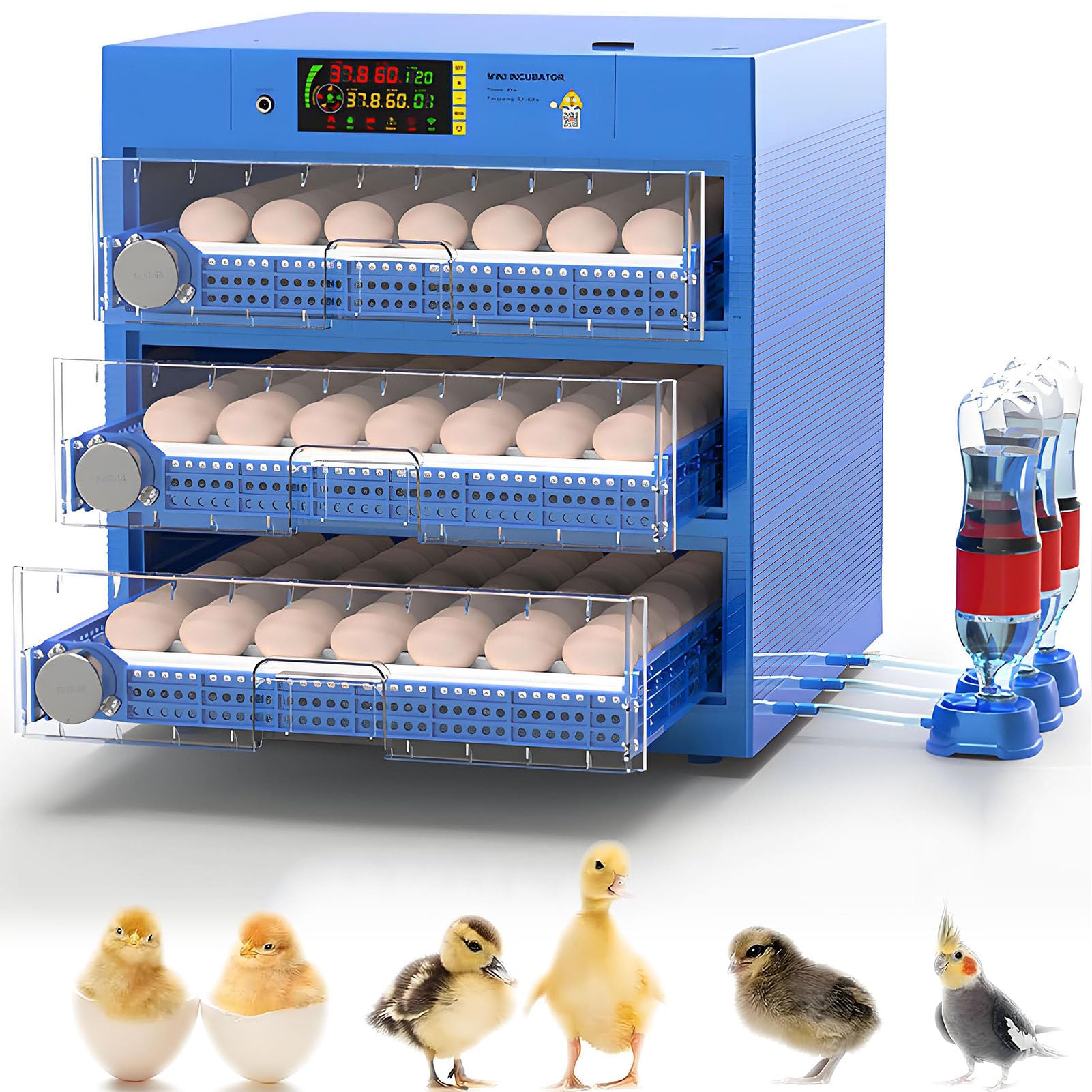 SHENGSHIYU Automatic Egg Incubators for Hatching Eggs,Commercial Digital Egg Incubator for Hatching Chicks,Pull-Out Transparent Egg Tray,Adjustable Spacing Roller,Automatic Egg Turning 3Layers