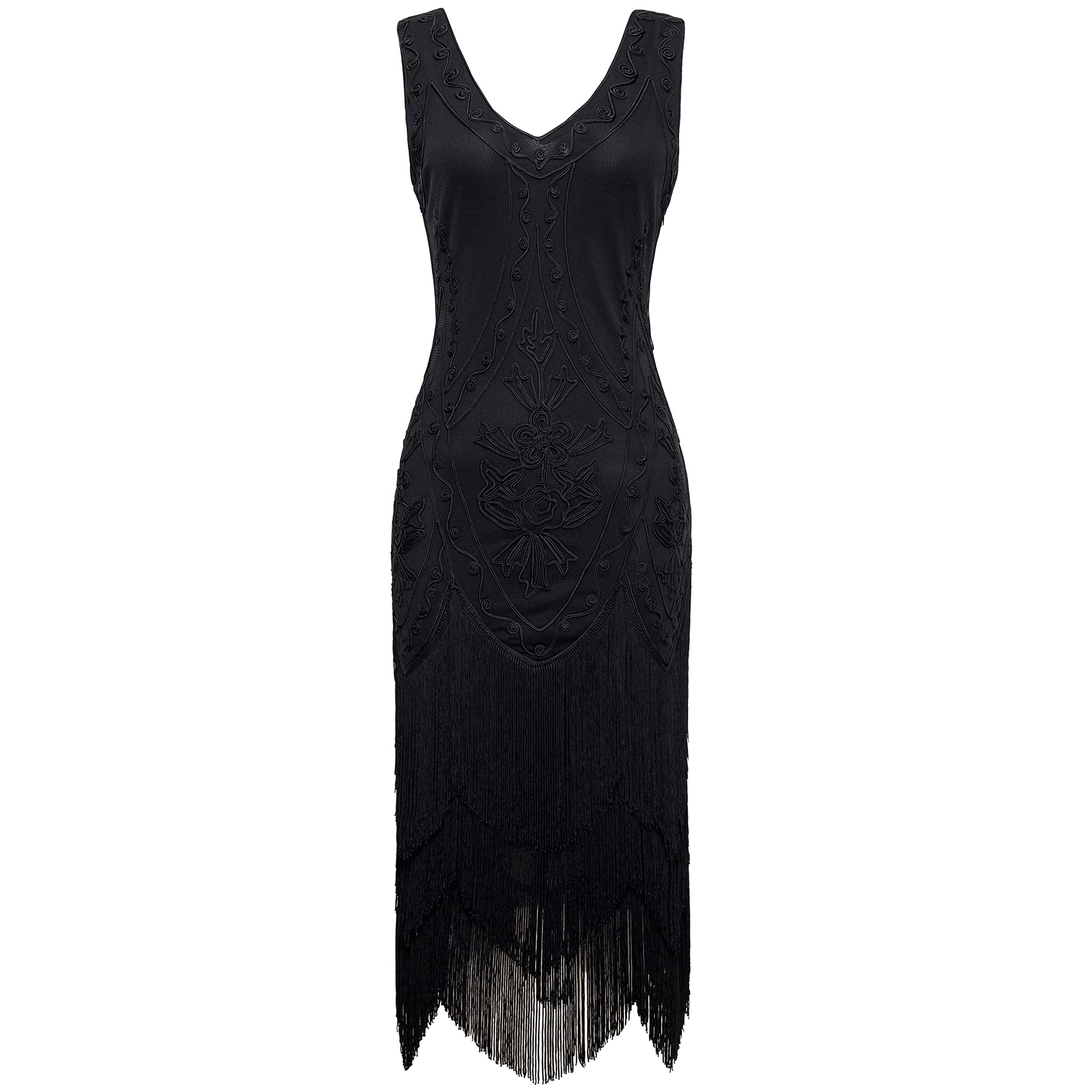 Babyond Robe à franges style années 1920 - Noir - Taille S