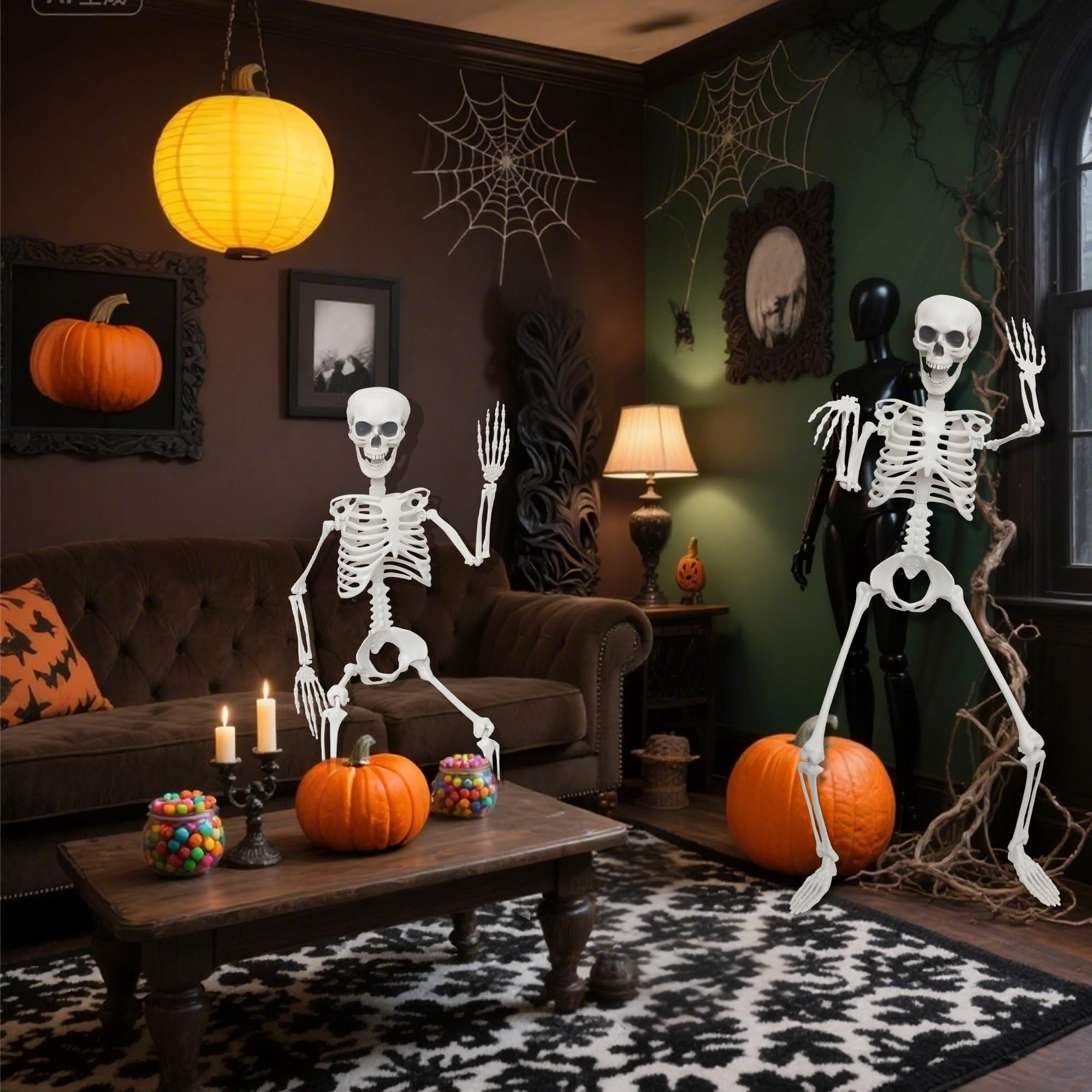 Scheletro di Halloween da 90 cm, a grandezza naturale, con giunti mobili, per feste di Halloween, forniture per la casa infestata
