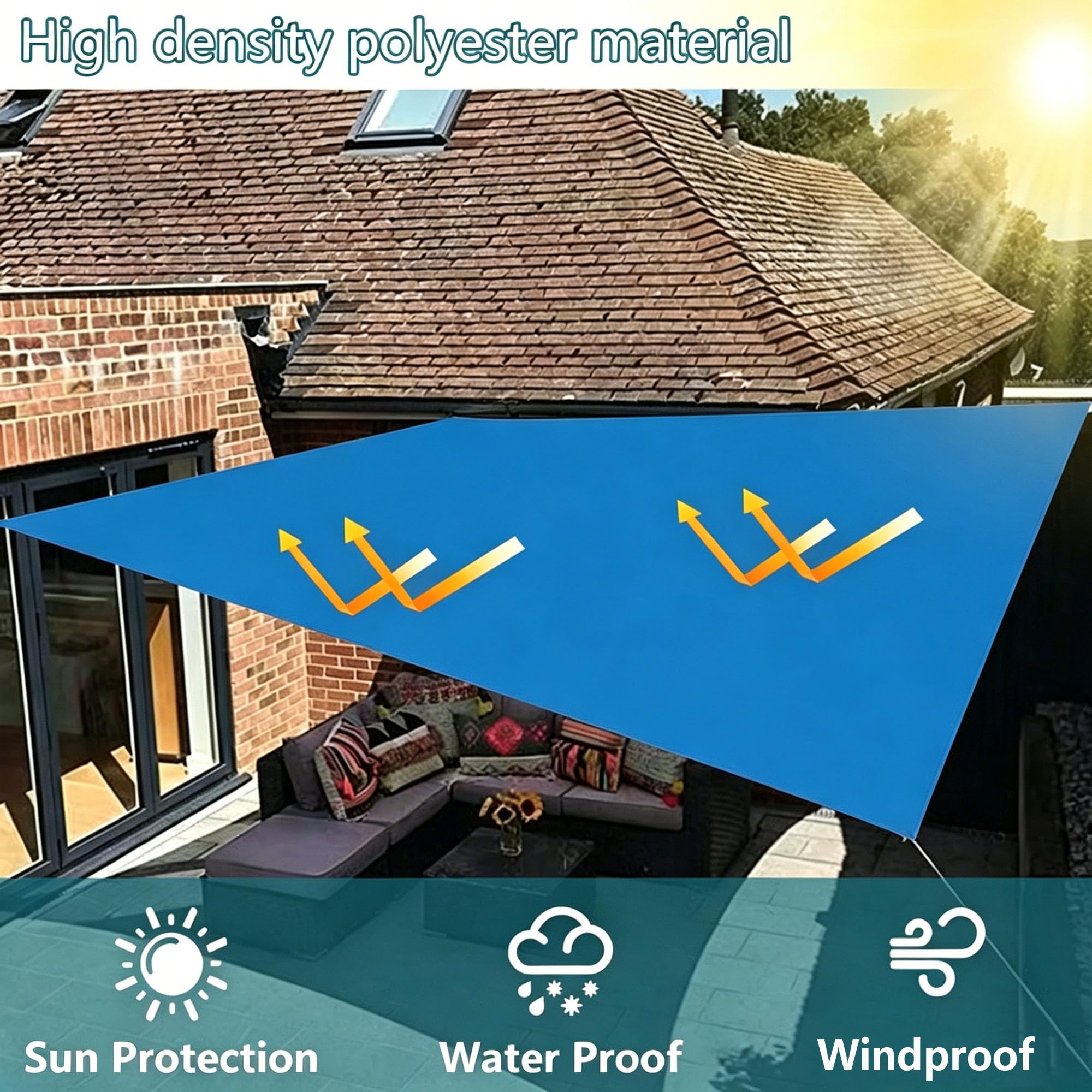Tenda Ombreggiante Esterno Rettangolare, 2.2x3.5 M Telo Ombreggiante Occhiellato, Vele Ombreggianti Impermeabile,Anti UV Tenda a Vela per Giardino, Balcone, Terrazza, Telo Ombra - Blu