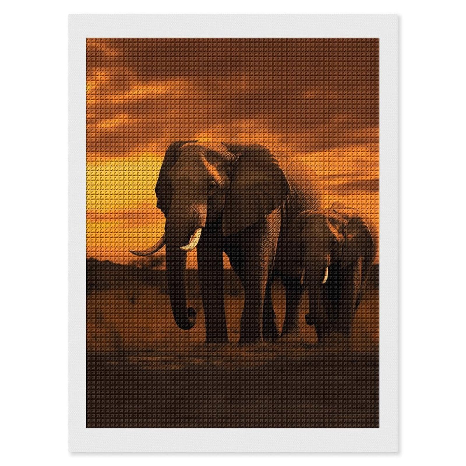 Sunset Parent-Child Elephant Diamond Art Kits for Adults, DIY 5D Diamonds Painting Kits for Beginner, Round Full Drill Diamond Dots Painting, 12"x16" Diamonds Pictures Gem Art and Crafts Wall Decor