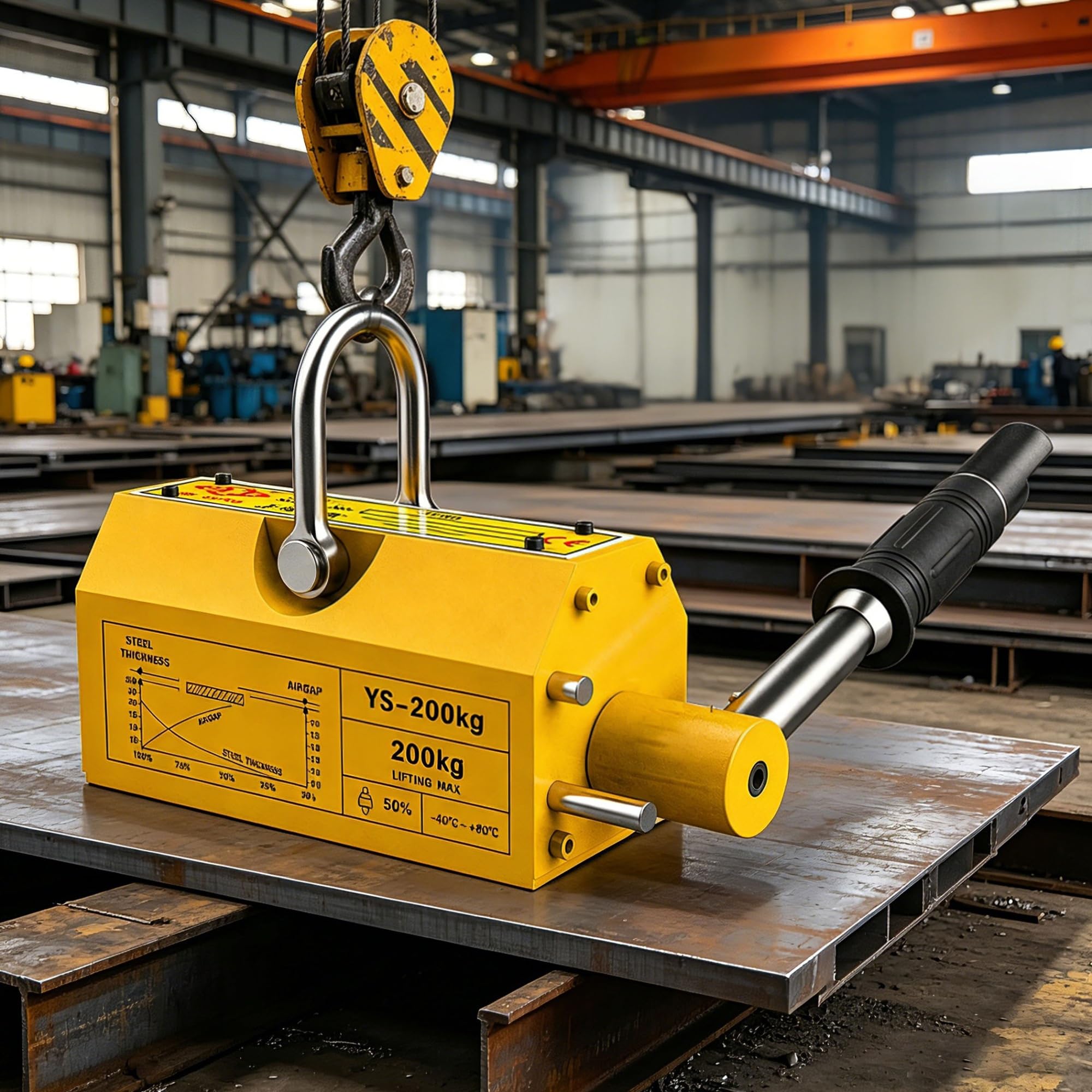 Sollevatore magnetico permanente, sollevatore magnetico da 440 libbre con rilascio for piastra di sollevamento in acciaio, tavola, utilizzato in gru da officina, paranco, tavola