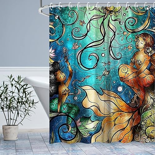 Miniatura 10 de LIVILAN Cortina de ducha para niños, diseño de animales lindos con ganchos bajo el mar, decoración de baño de dibujos animados, 72 pulgadas de ancho