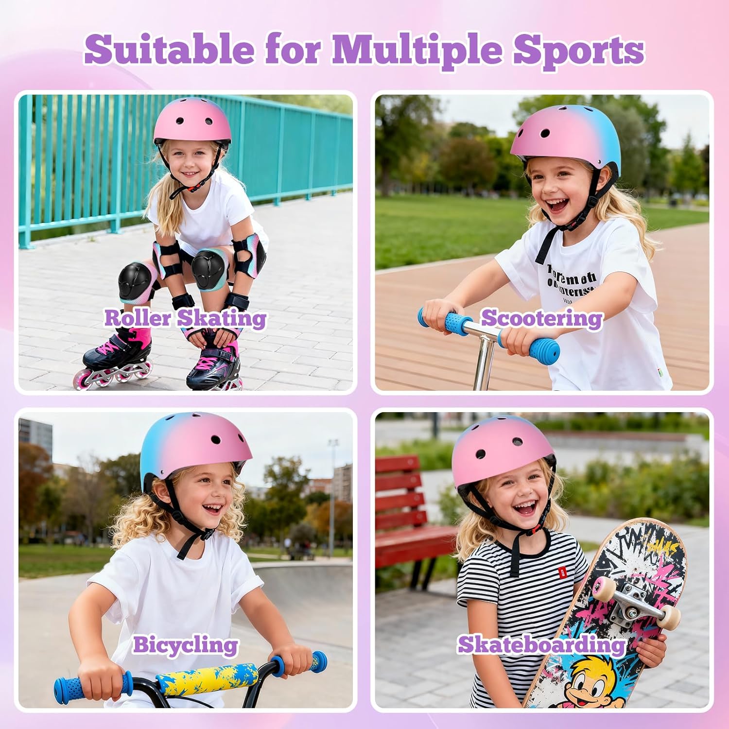 Kids Bike Helmet Set Adjustable for Children, Boys, Girls and Teenagers Aged 3-14 Years Includes Elbow, Knee, Wrist Guards Children's Helmet Protection Set for Bikes SkateboardsRollerskates