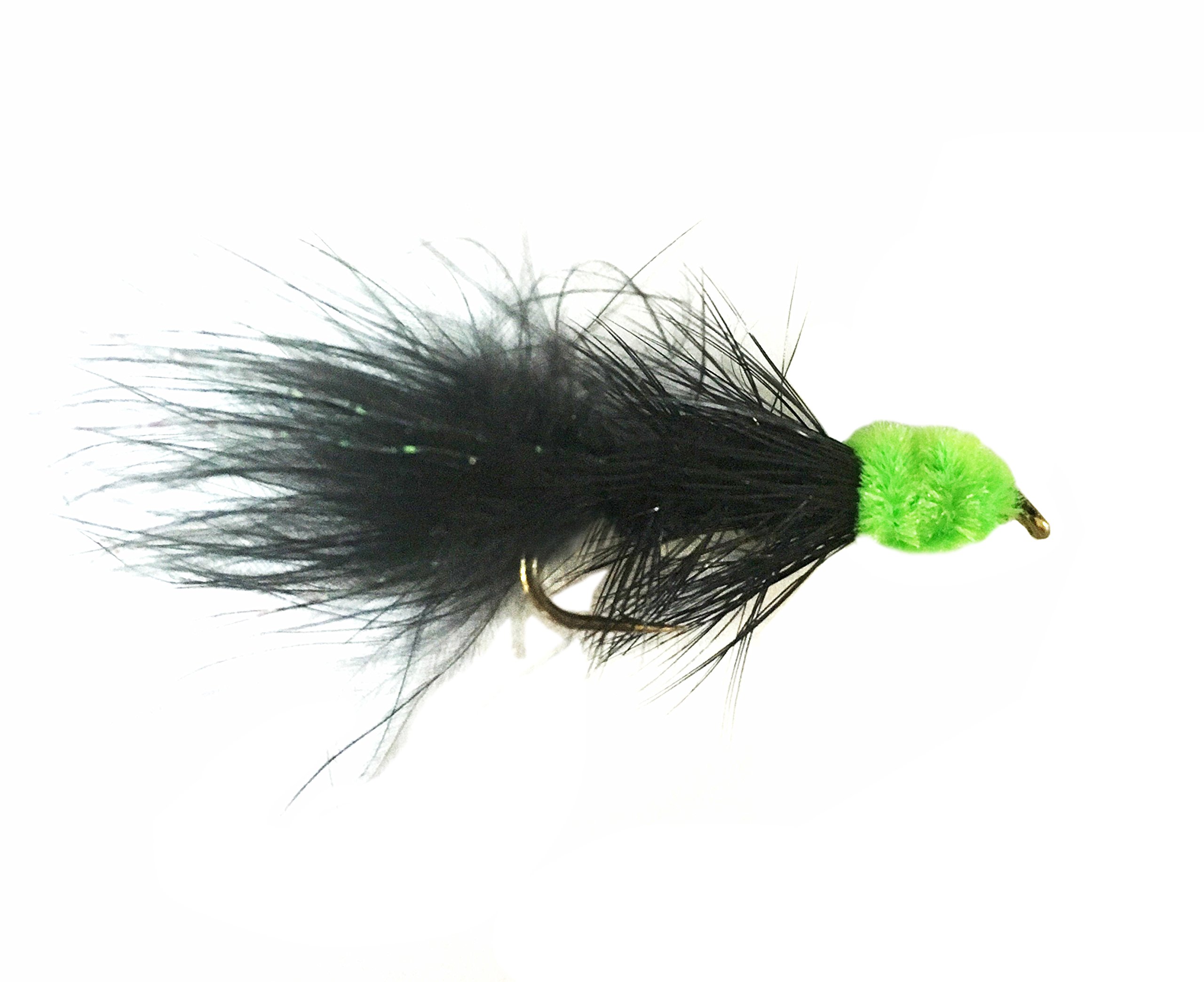 Egg Sucking Leech Black and Green, Mixed Sizes 4, 6 and 8. 1 Dozen - 4qty Each