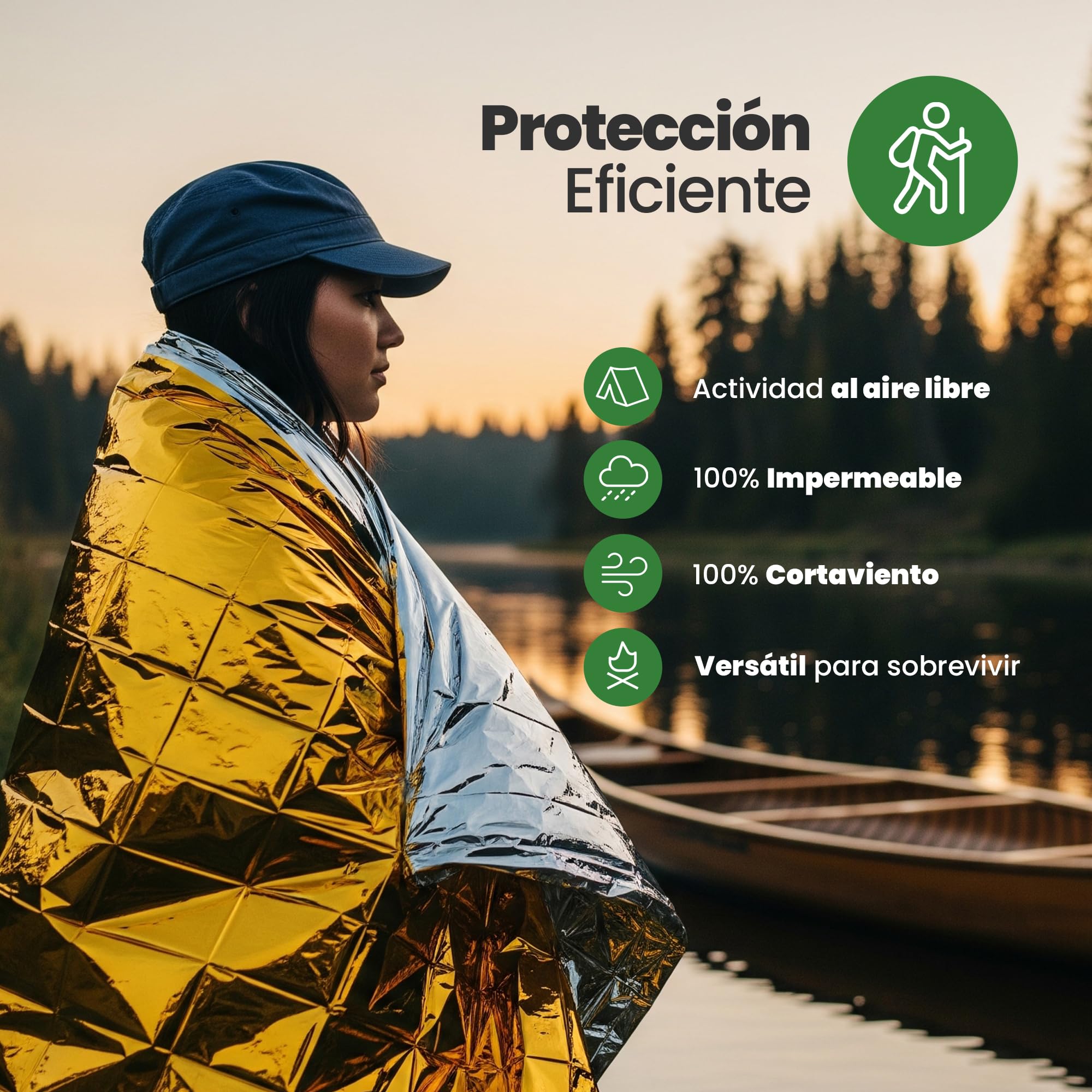 Mantas Térmicas de Emergencia 160x210 cm Doble Cara Dorado/Plateado Ultraligeras 10 Unidades