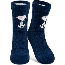 United Labels Snoopy Hut Knitted House Socks with Sherpa Lining - Women's Cuddly Fluffy Winter Warm Socks, Blue, One Size, 38-43