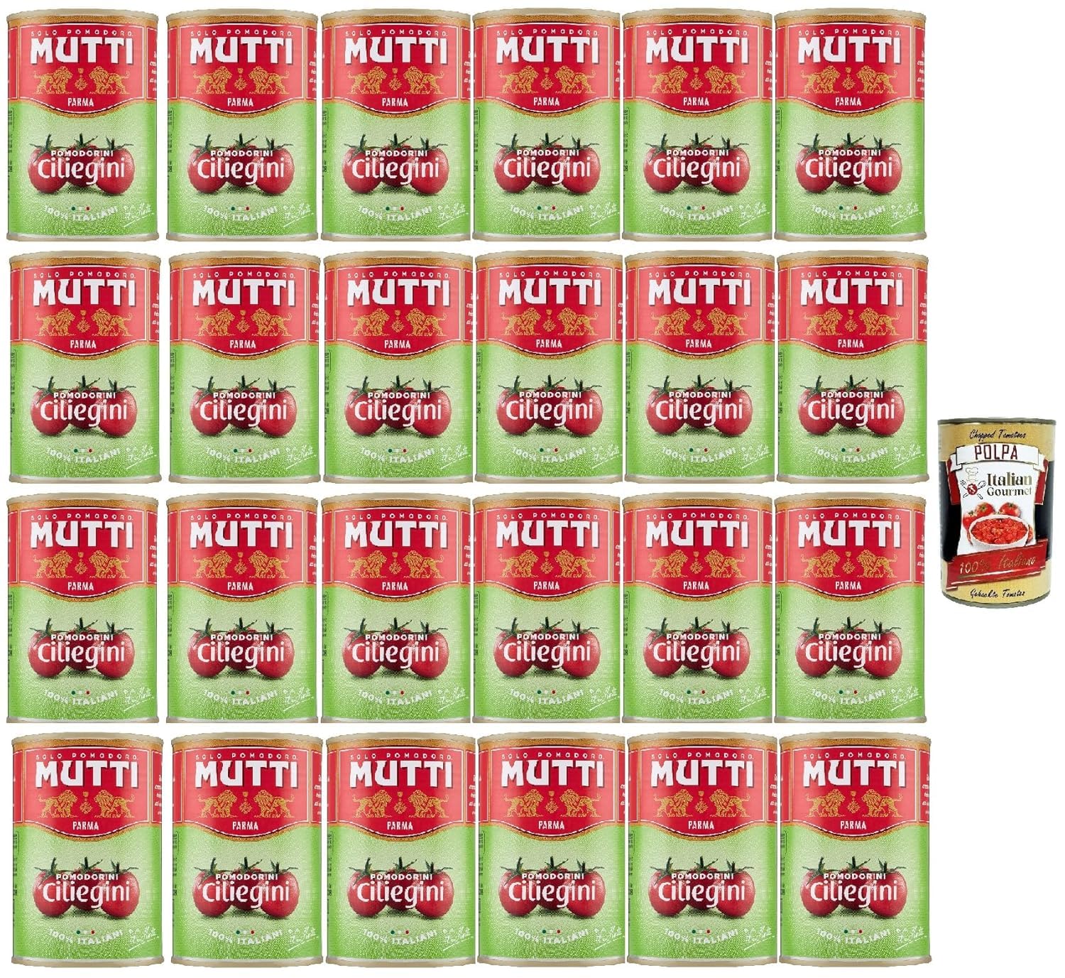 Italian Gourmet Bundle tomates cerises pelées en jus 24 x 400 g, tomates cerises italiennes en conserve, tomates entières en jus, format horeca cuisine maison, lot 9,6 kg + Italian gourmet polpa
