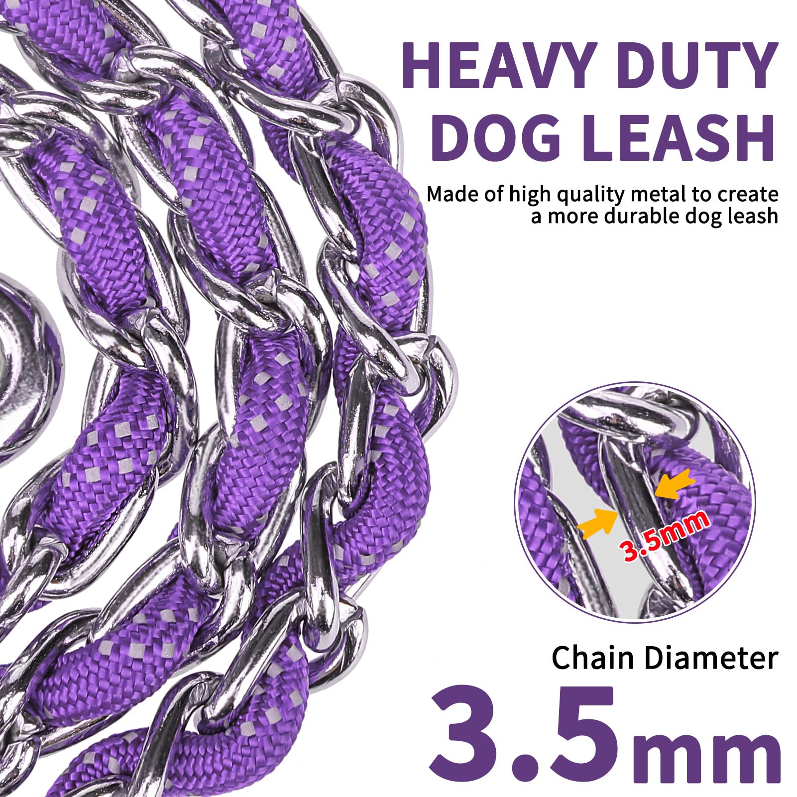 HOMIMP Heavy Duty Dog Leash, Chew Proof 4 FT, Reflective, Metal Training Leash with Soft Padded Handle - Image 2