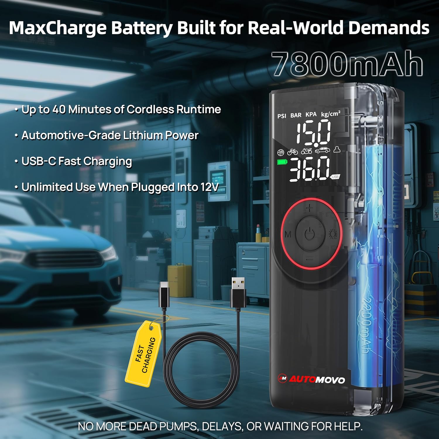 Tire Inflator Portable Air Compressor-3X Faster Inflation, 150PSI Air Pump for Car Tires with Digital Pressure Gauge/LED Light, Portable Tire Inflator for Car, Motorcycle, Bike, Ball - Image 8