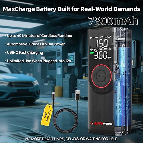 Miniatura 8 de Inflador de neumáticos, compresor de aire portátil, inflado 3 veces más rápido, bomba de aire de 150 PSI para neumáticos de automóvil con medidor