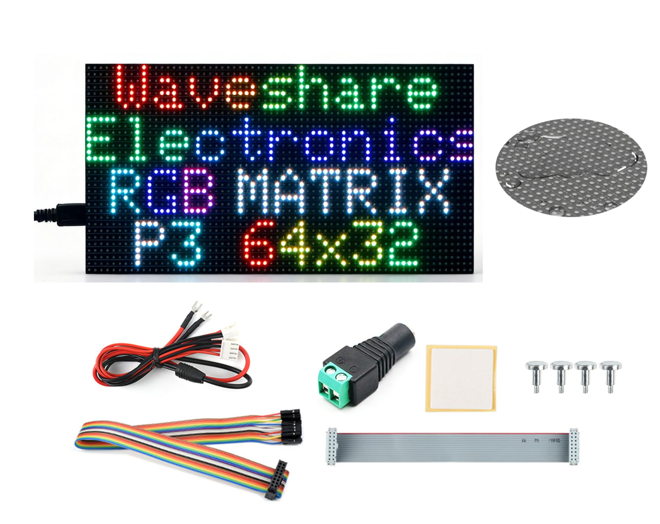 2048 RGB Full-Color LED Matrix Panel, 3mm Pitch, 64 × 32 Pixels Display Screen Compatible with Raspberry Pi 5/4B/Zero 2W/Zero/ Pico 2W /Pico 2W, ESP32, Support Adjustable Brightness,GOB-Waterproof