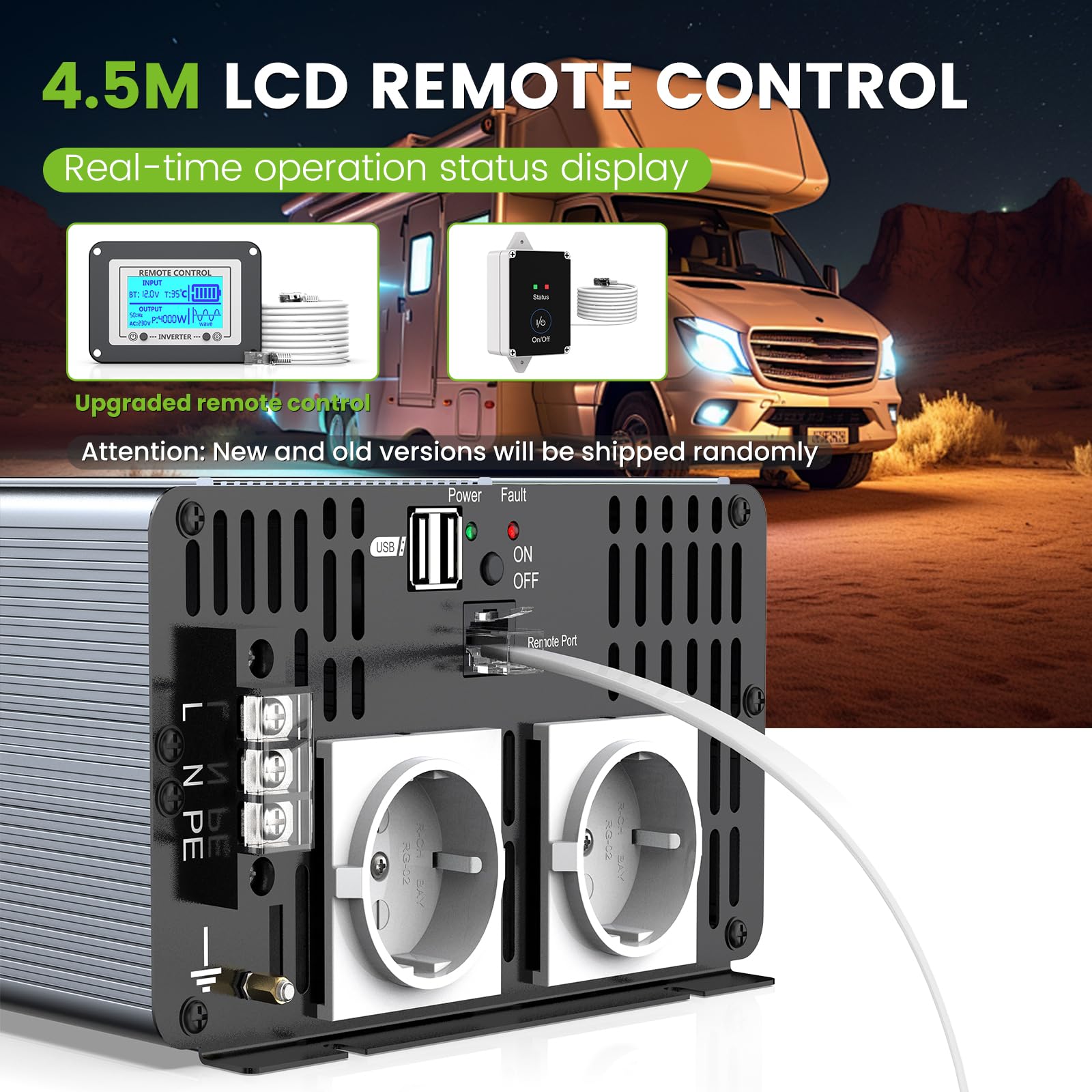 4000W/8000W Power Inverter 12v 220v Onda Pura Transformatore di Tension Convertitore Invertitore di Tensione-2 EU Presa con Uscita USB Telecomando Adatto per frigoriferi,Elettrosega