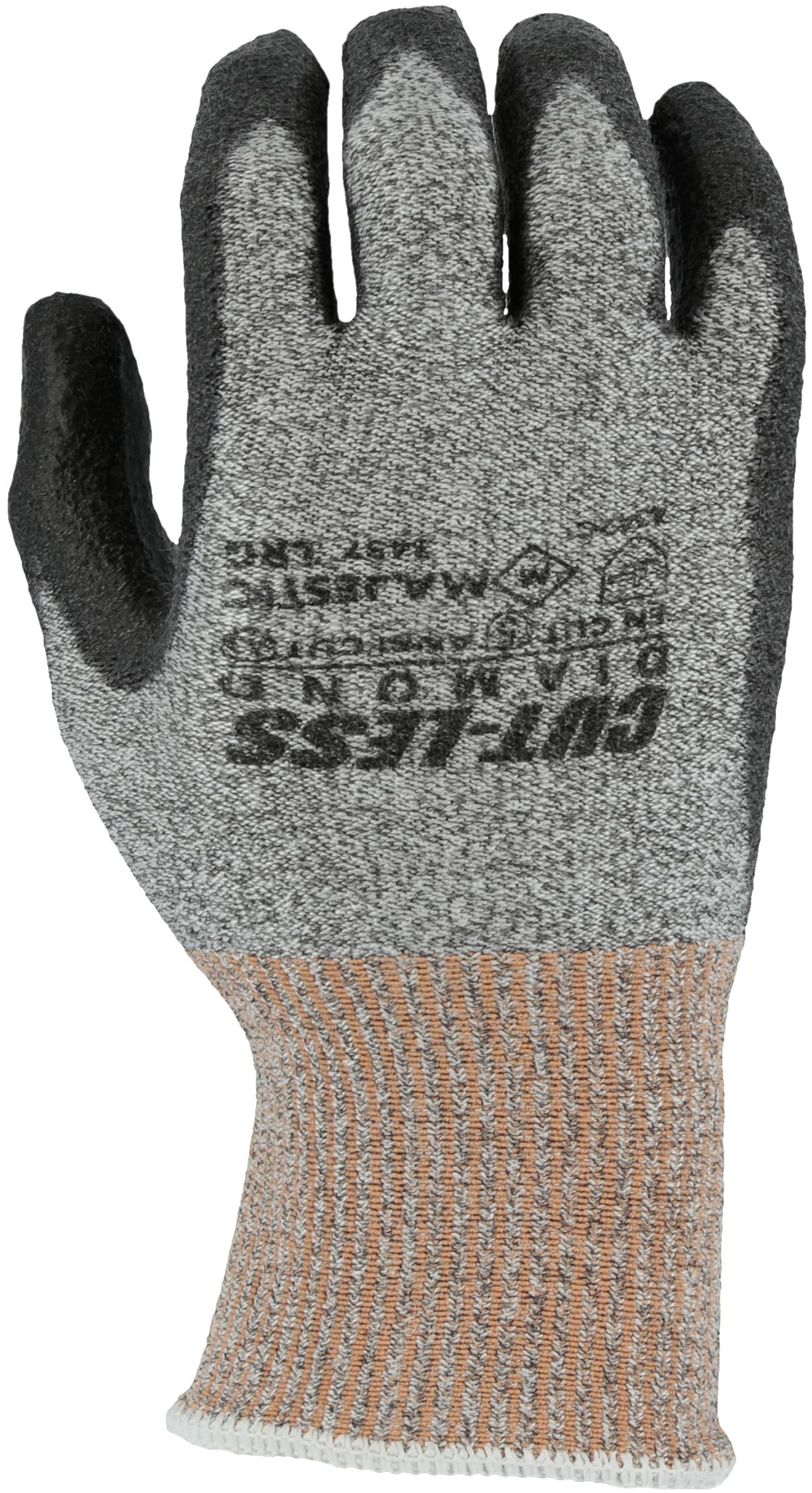 Majestic 3437/XL - Guante Dyneema sin cortes con palma de poliuretano, recubierto para aplicaciones mecánicas o industriales, diseño de dedo precurvado, XL, gris/negro