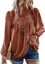 Womens Fall Tops Crewneck Long Sleeve Shirts Casual Chiffon Blouses Flowy Lace Hem Boho Clothing Trendy 2025