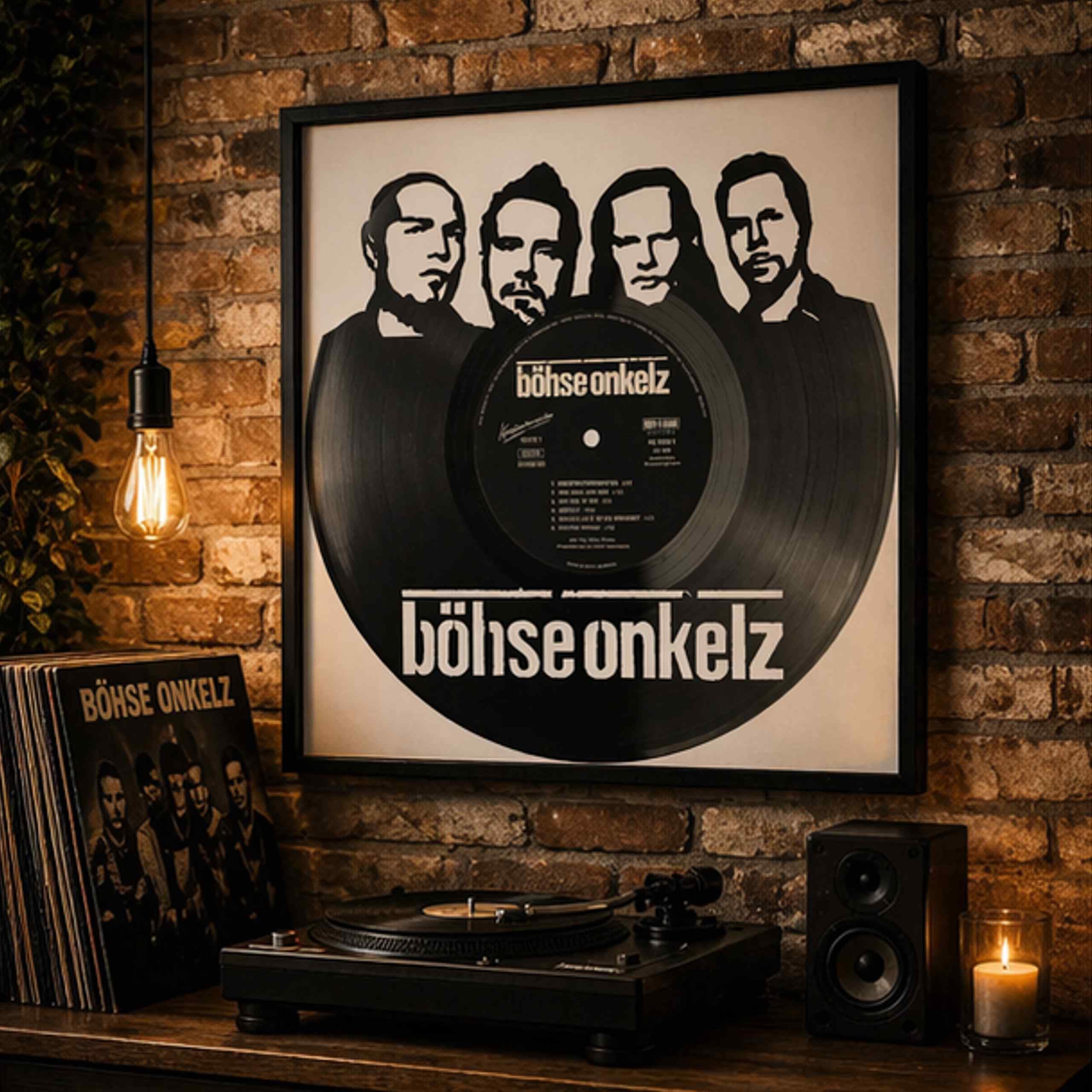 EVEVO Decorazione da parete in vinile con scritta in lingua tedesca "Arkelz", idea regalo per gli appassionati di musica, orologio retrò nella cornice 32 x 32 cm