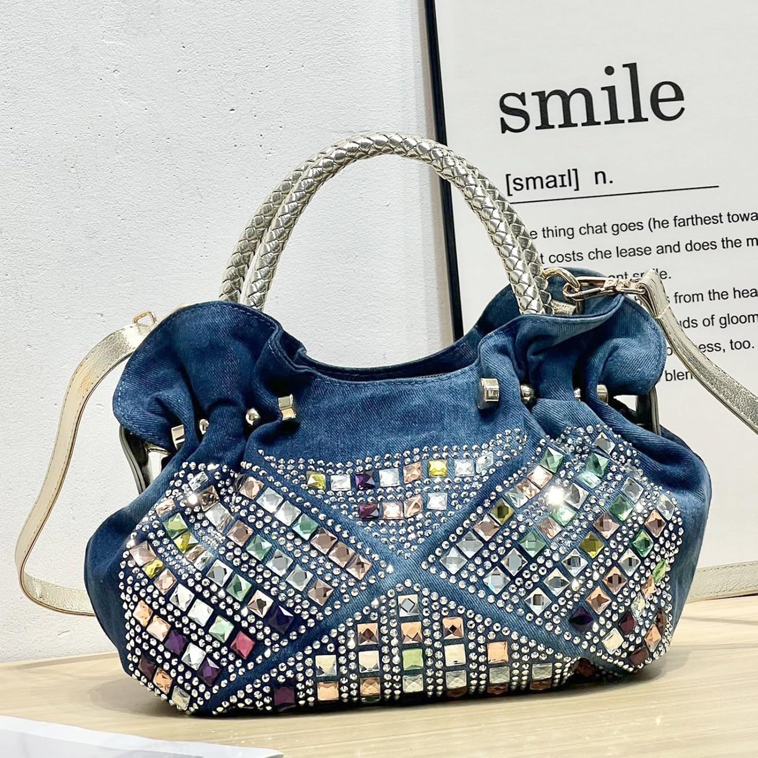 Denim Tote Bag, Soft Shoulder Bag, Handbag for Women Vacation, Travel, Daily Matching(Style 424)