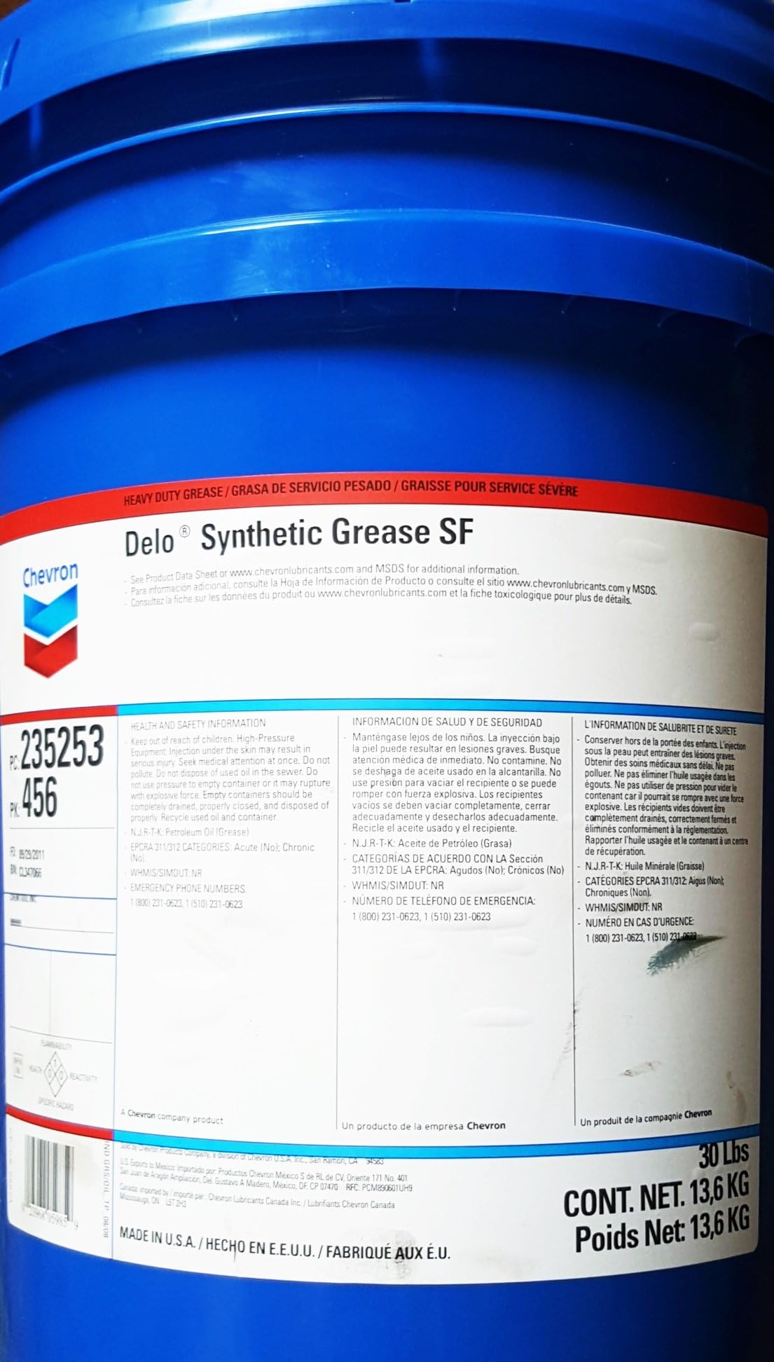 Chevron Synthetic Grease SF 30 lb Pail