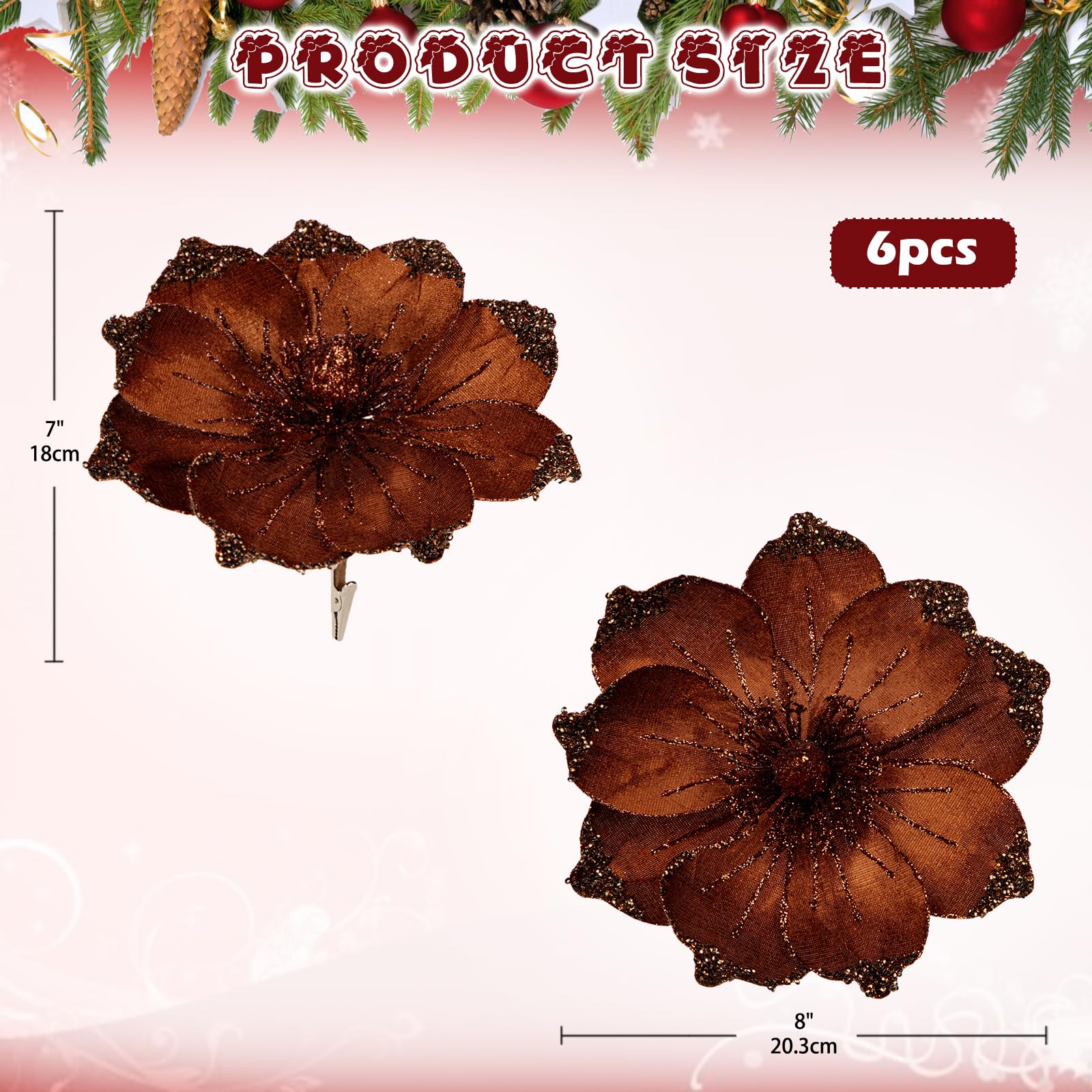 Briful Weihnachtsblumen 6 Stück - Magnolie Christbaumschmuck Mit Glitzer