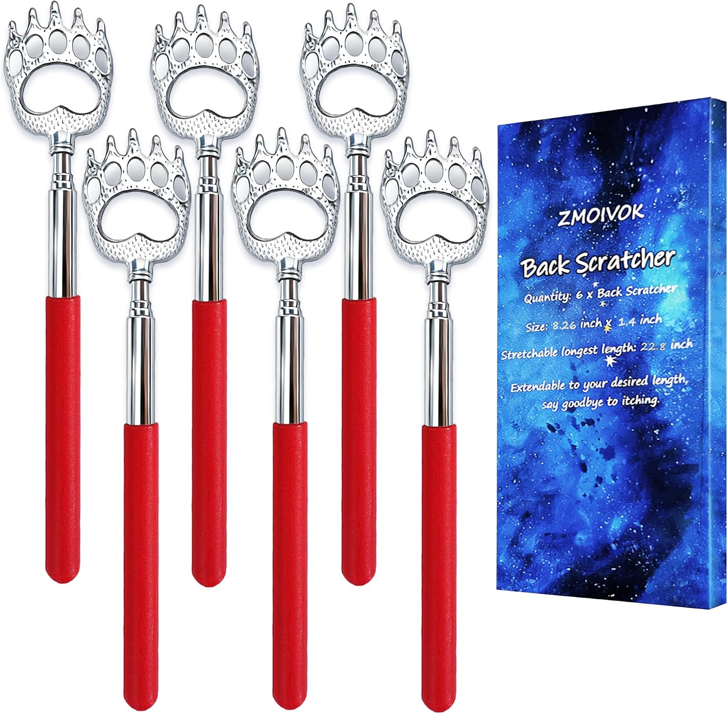 6 Pcs Back Scratcher Extendable,Metal Bear Claws Back Scratchers,Backscratche for Men, Women,Adults,Christmas Stocking Stuffers (Black)