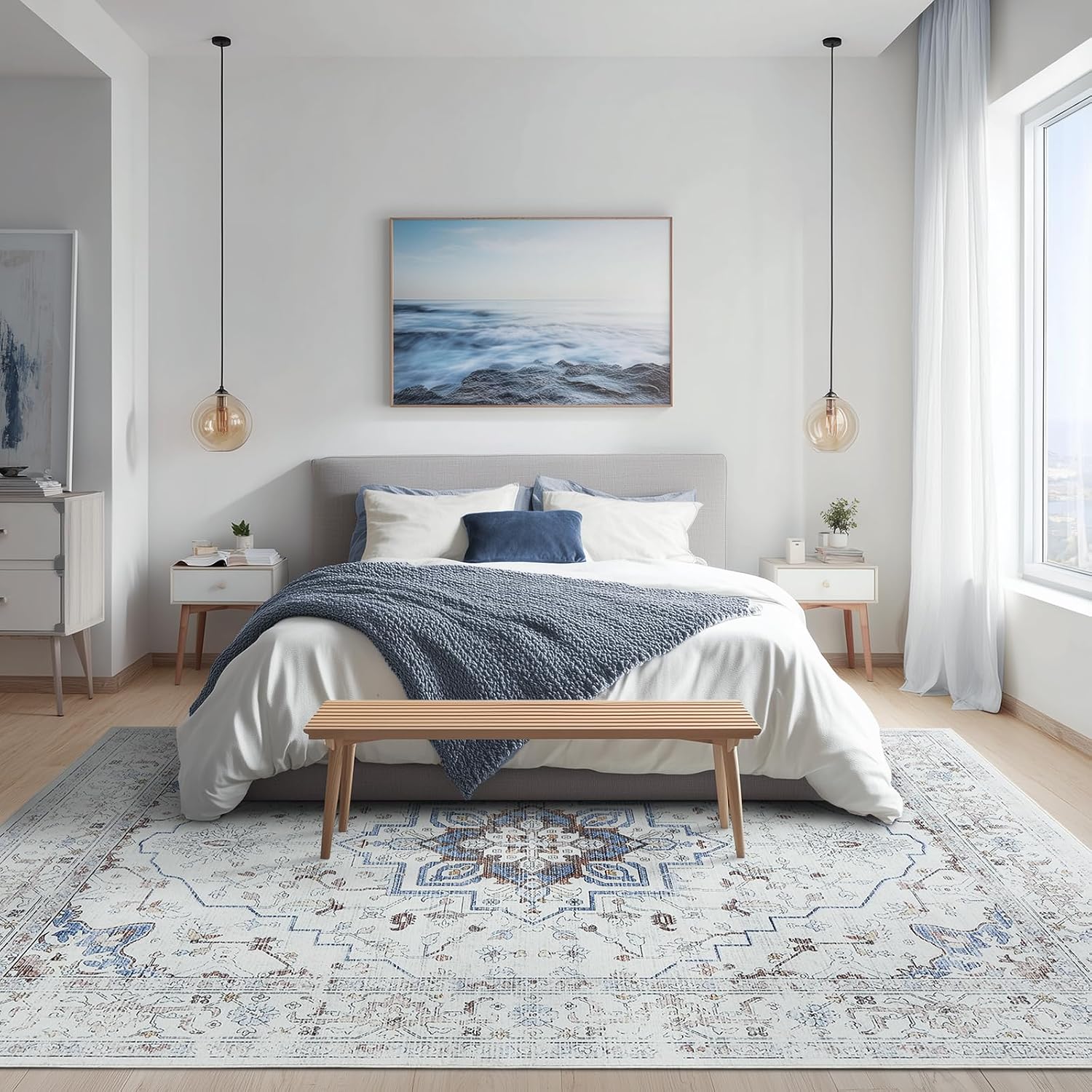 LAISE Bohemian Grey 8x10 Living Room Rug Modern Vintag Flora Neutra Taupe Washable Low Pile Non-Slip Large Area Rugs for Living Room Bedroom Dining Room Dorm Office Kids Room Home Decor?Grey,8x10?