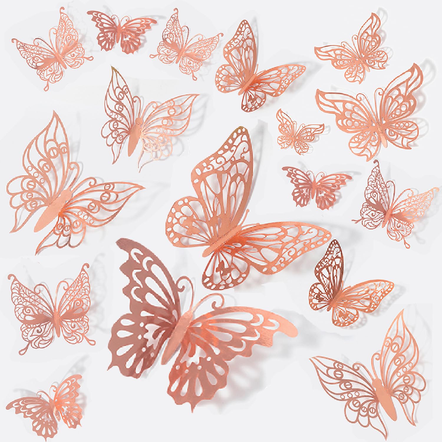 AM ANNA 96PCS 3D Butterfly Wall Decor, Rose Gold Butterfly Party Decorations Cake Decorations, 8 Styles 3 Sizes Butterfly Wall Stickers, Removable Stickers, Rose Gold Wall Decor Room Decor