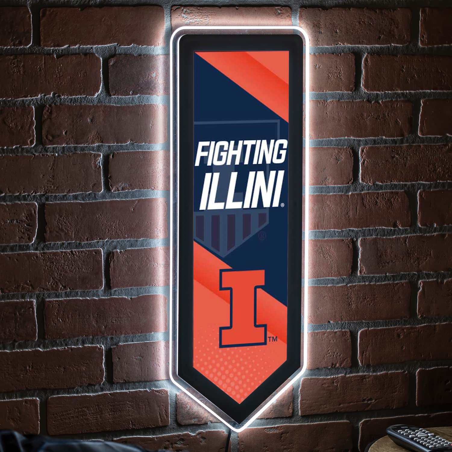 Team Sports America Evergreen NCAA University of Illinois | Ultra-Thin LED Light Wall Sign Decor | Large Pennant Banner | 9 x 23 Inches | Made in the USA