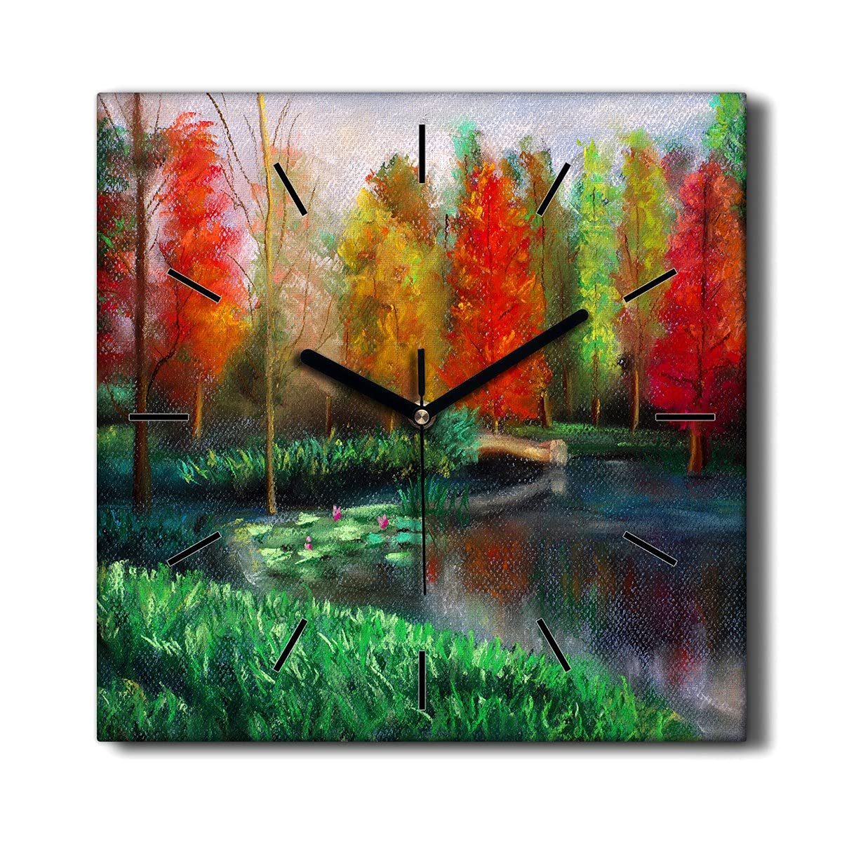 Horloge Murale Le Salon Décoration Zen Forêt et Lac Toile 30x30
