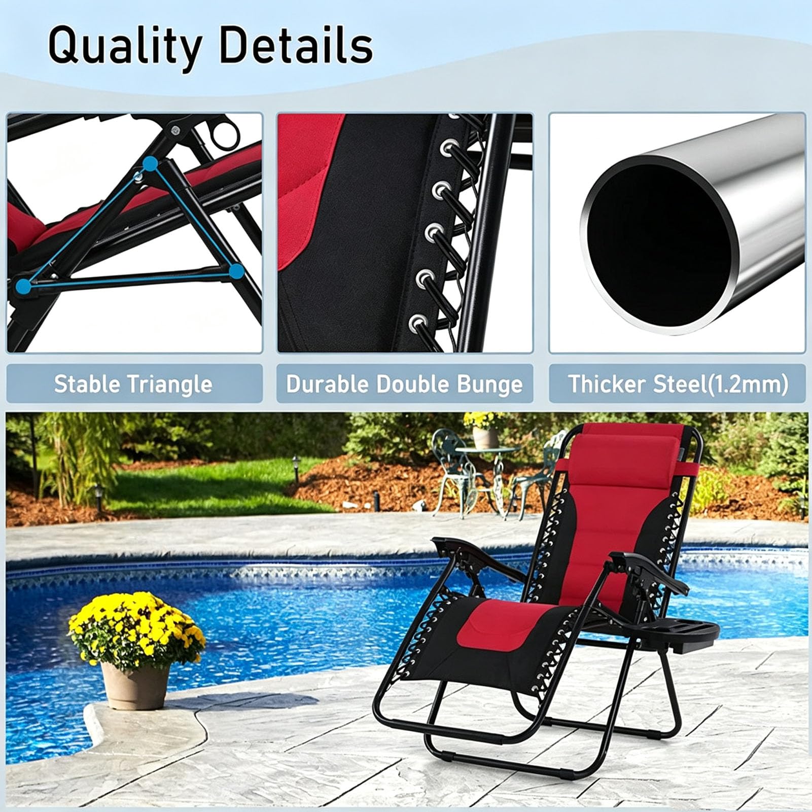 Tumbona Plegable para Exterior Plegables y Portátiles | Tumbonas de Jardín Gravedad Cero Sillas Reclinables o Hamacas para Playa, Terraza y Camping con Portavasos, Ligeras y Cómodas