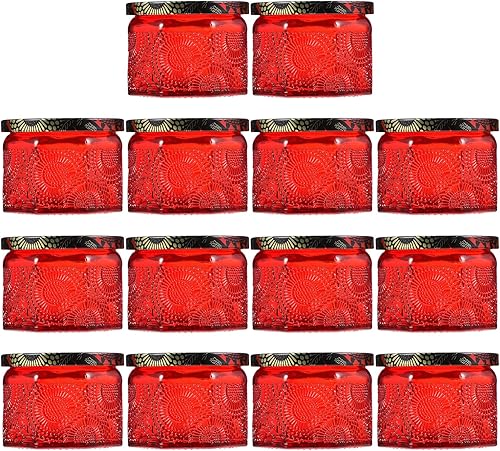 SEWACC Contenedor de vela de vidrio en relieve con tapa, 14 frascos vacíos de vidrio, tarros redondos de almacenamiento para el hogar, boda, fiesta, SEWACC Contenedor de vela de vidrio en relieve con tapa, 14 frascos vacíos de vidrio, tarros redondos de almacenamiento para el hogar, boda, fiesta,