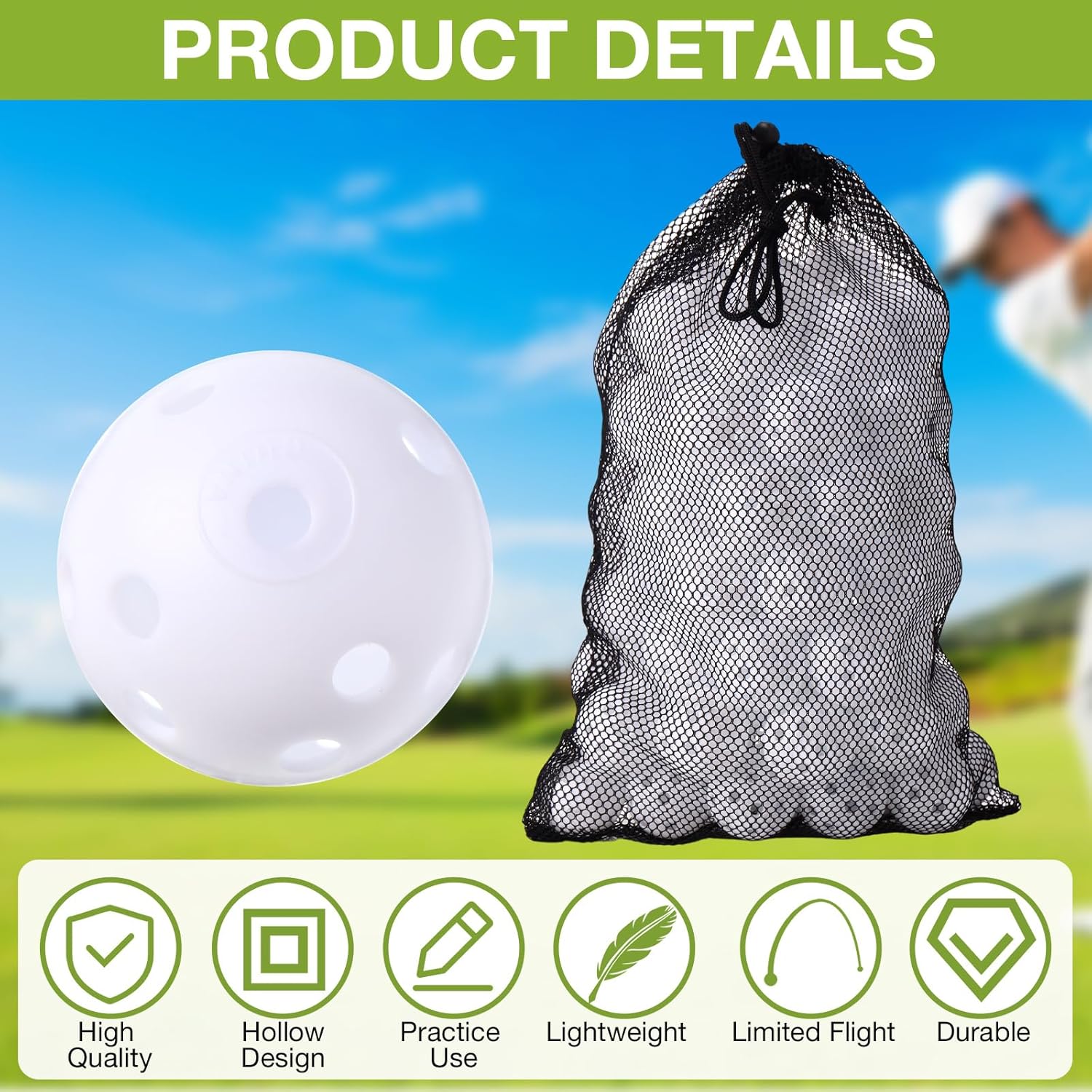 MiniInflat 80 Pack Practice Golf Balls Limited Flight 42 mm Golf Training Airflow Hollow Plastic Ball for Women Men Indoor Outdoor Driving Range Swing Practice Home