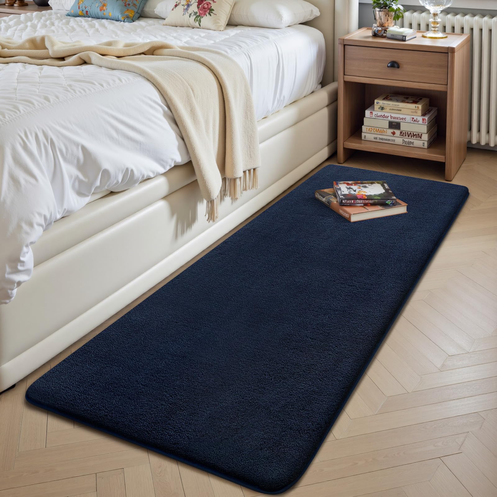 Treeboy Rugs Living Room 80x300cm,Navy Blue Shaggy Fluffy Rug,Short Pile Soft Runner Rugs,Anti-Slip Washable Area Rug for Bedroom,Modern Floor Carpets for Kids Living Room Hallway Entryway