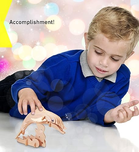 Miniatura 6 de Puzzled Kit de construcción de madera de delfín 3D con nariz de botella