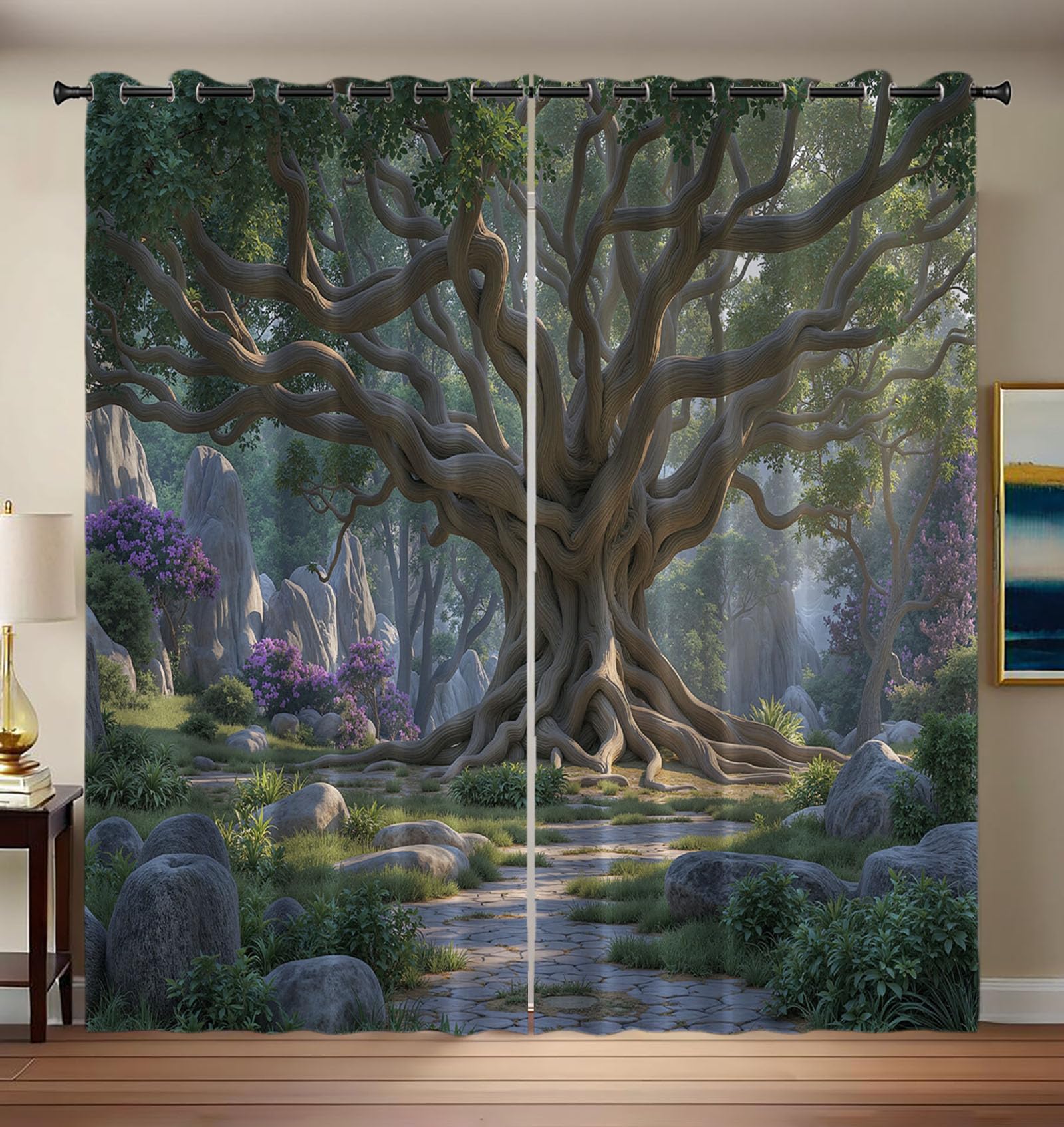 Rideau Occultant pour Dormir dans le Noir Lot de 2 Rideaux Motif Plante Vert 140x240