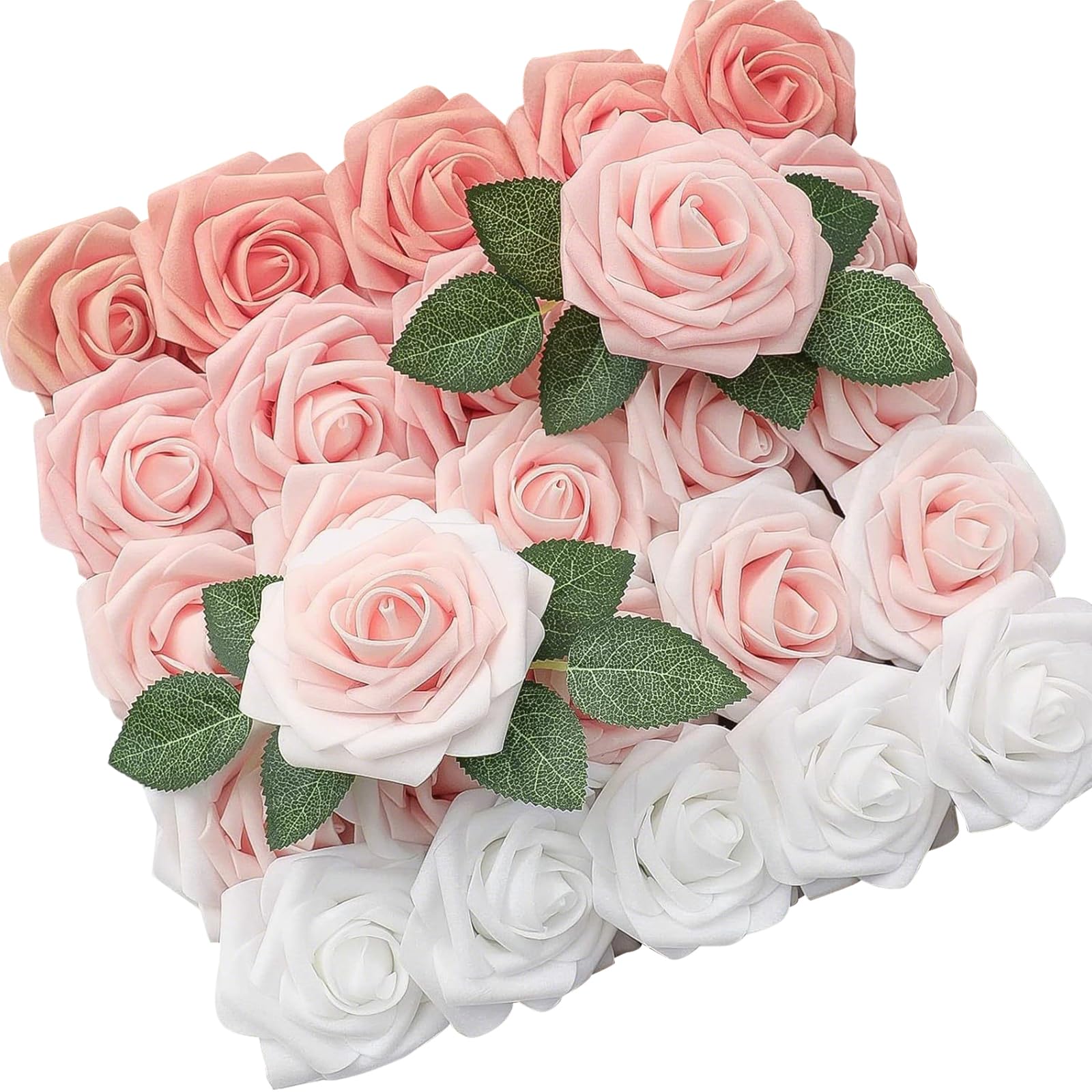 InteDesign 25PCS Artificial Rose Flowers with Stems for Wedding Decorations Fake Roses Flowers, Bridesmaid Bridal Bouquets Table Centrepiece and Wedding Car Decorations (Pink)