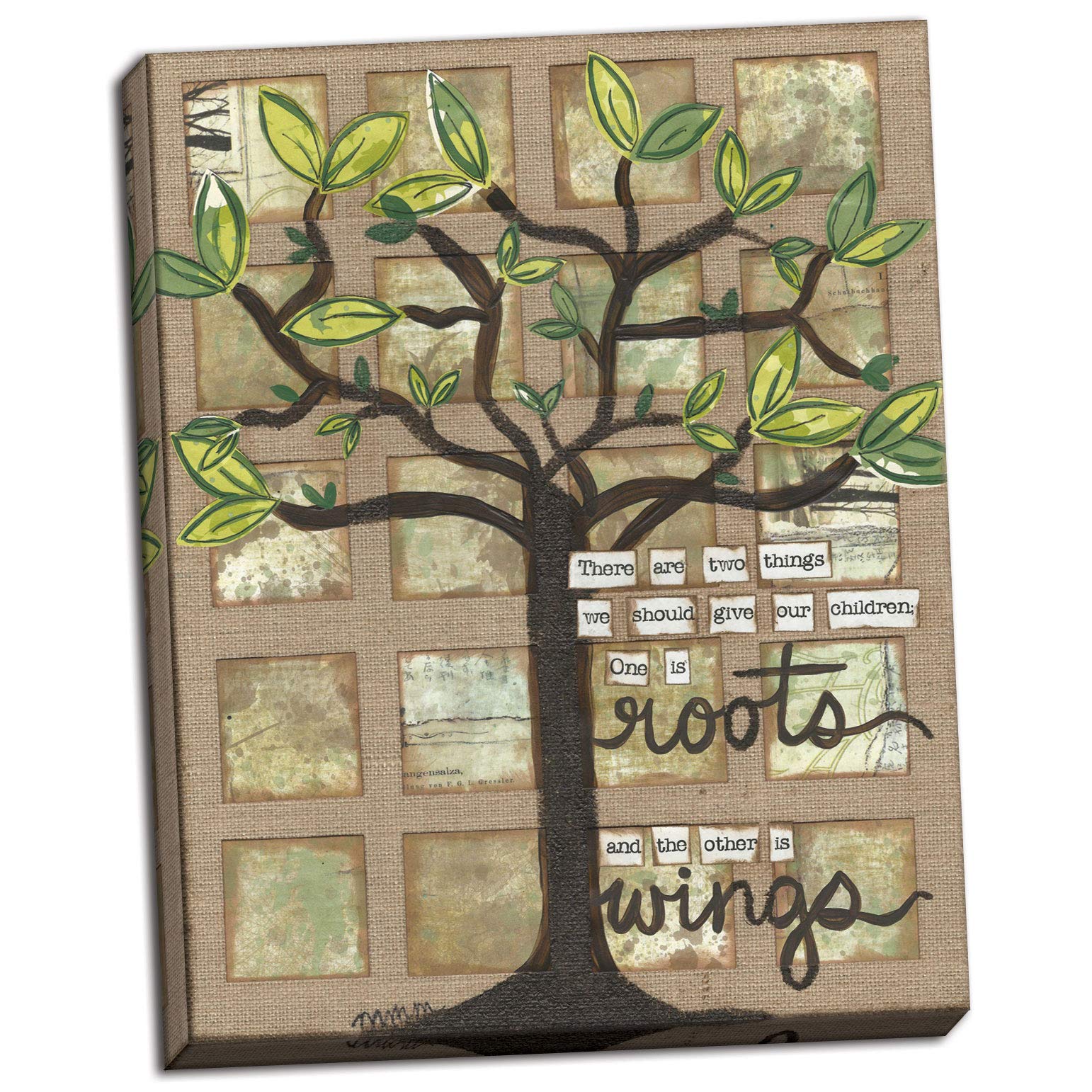 Gango Home Décor Beautiful Inspirational There Are Two Things We Should Give Our Children, One Is Roots and The Other Is Wings Print; One 11x14Inch Canvas
