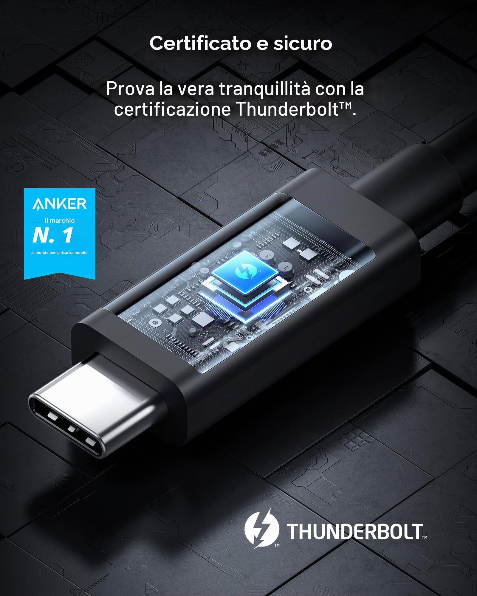Anker Cavo certificato Thunderbolt 4, cavo da USB-C a USB-C 2 m con ricarica da 100 W, supporta schermo 8K e trasferimento dati a 40 Gbps, per iPhone 15, MacBook, iPad, Samsung Galaxy S23 e altri
