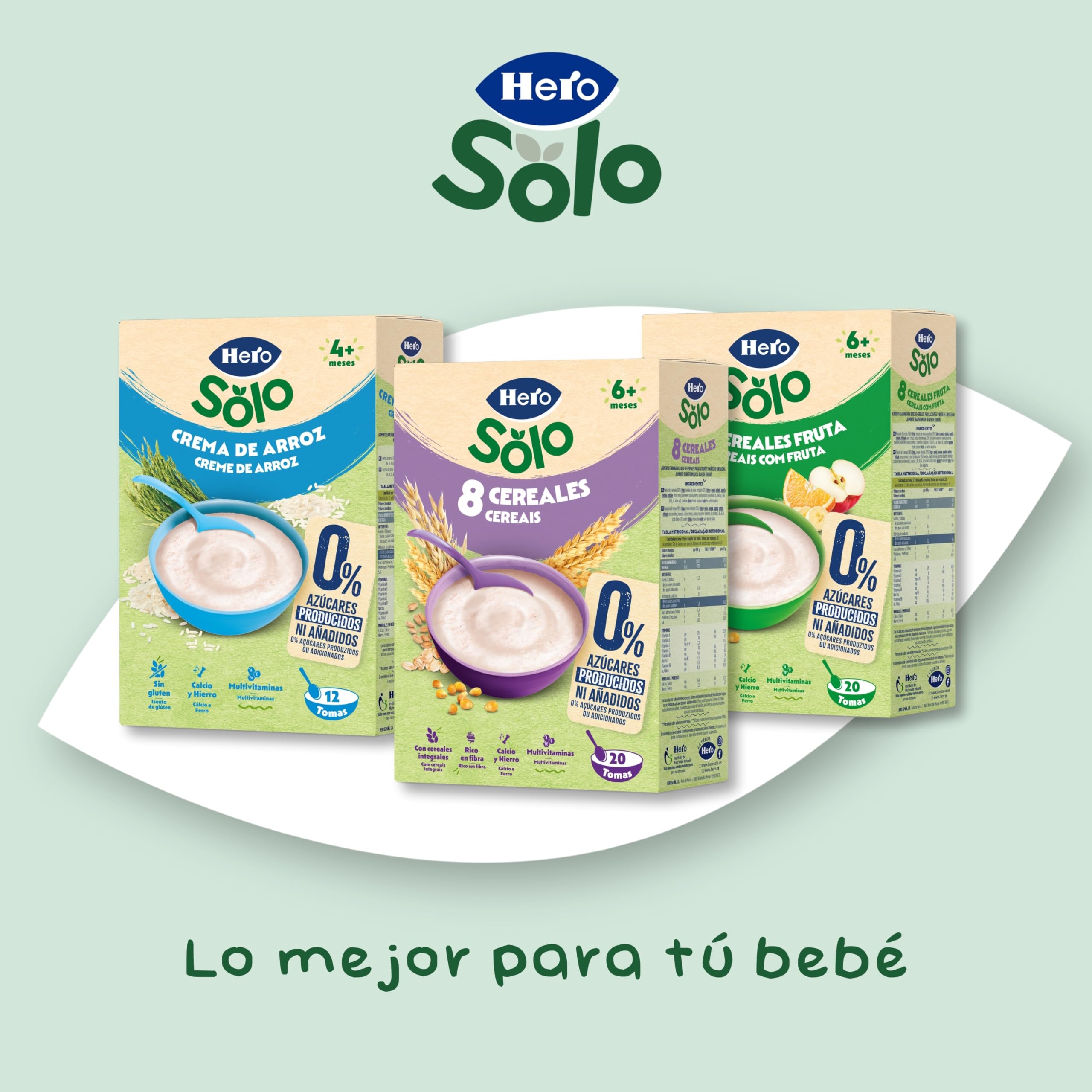 Hero Solo Papilla 8 Cereales Sin Azúcares Añadidos para Bebés a partir de 6 meses