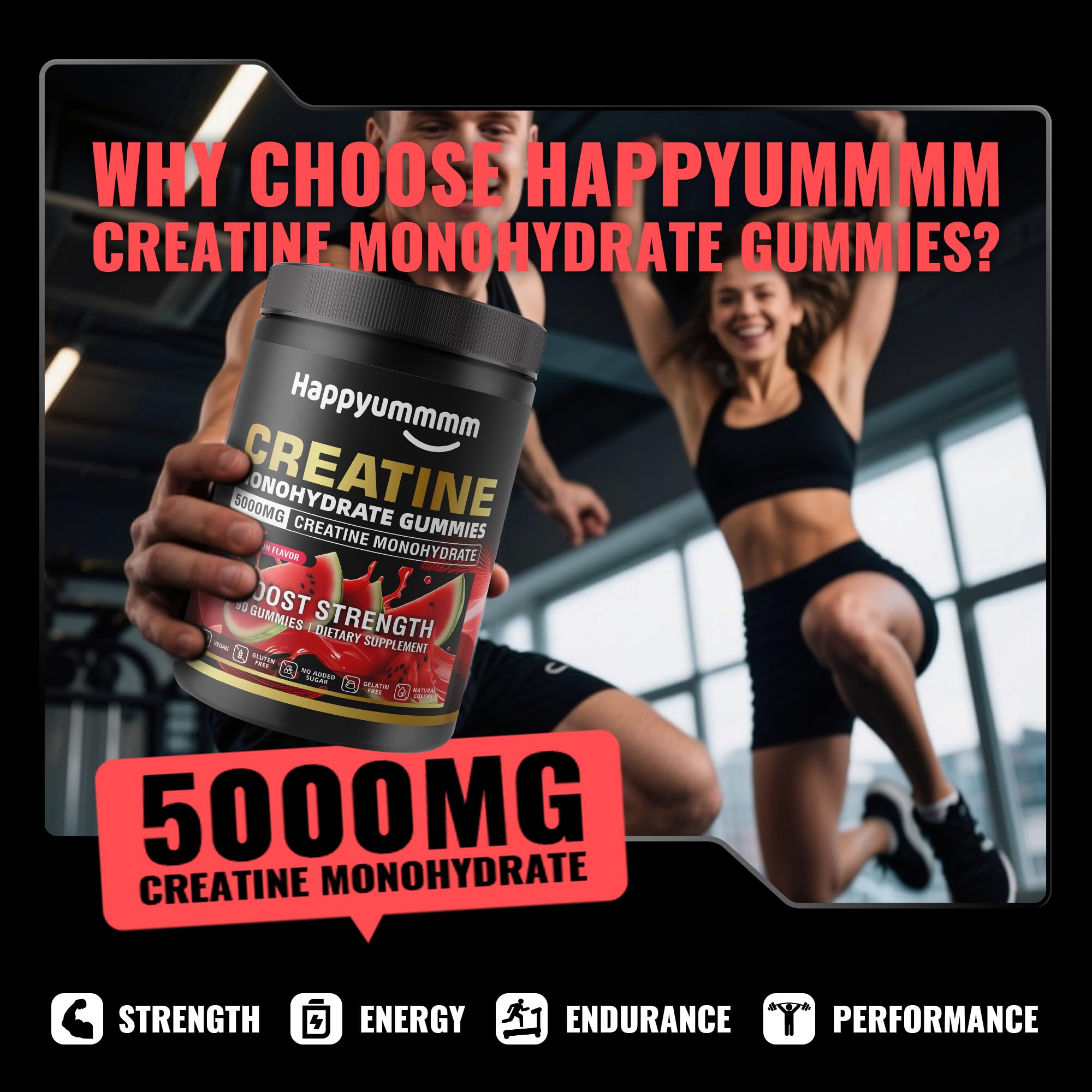 Creatine Monohydrate Gummies, NSF Certified, 5g Dose for Men & Women to Support Muscle, Strength, Recovery, Cognitive Health & Memory, Watermelon Flavor, 90 Gummies — Amazon image 2