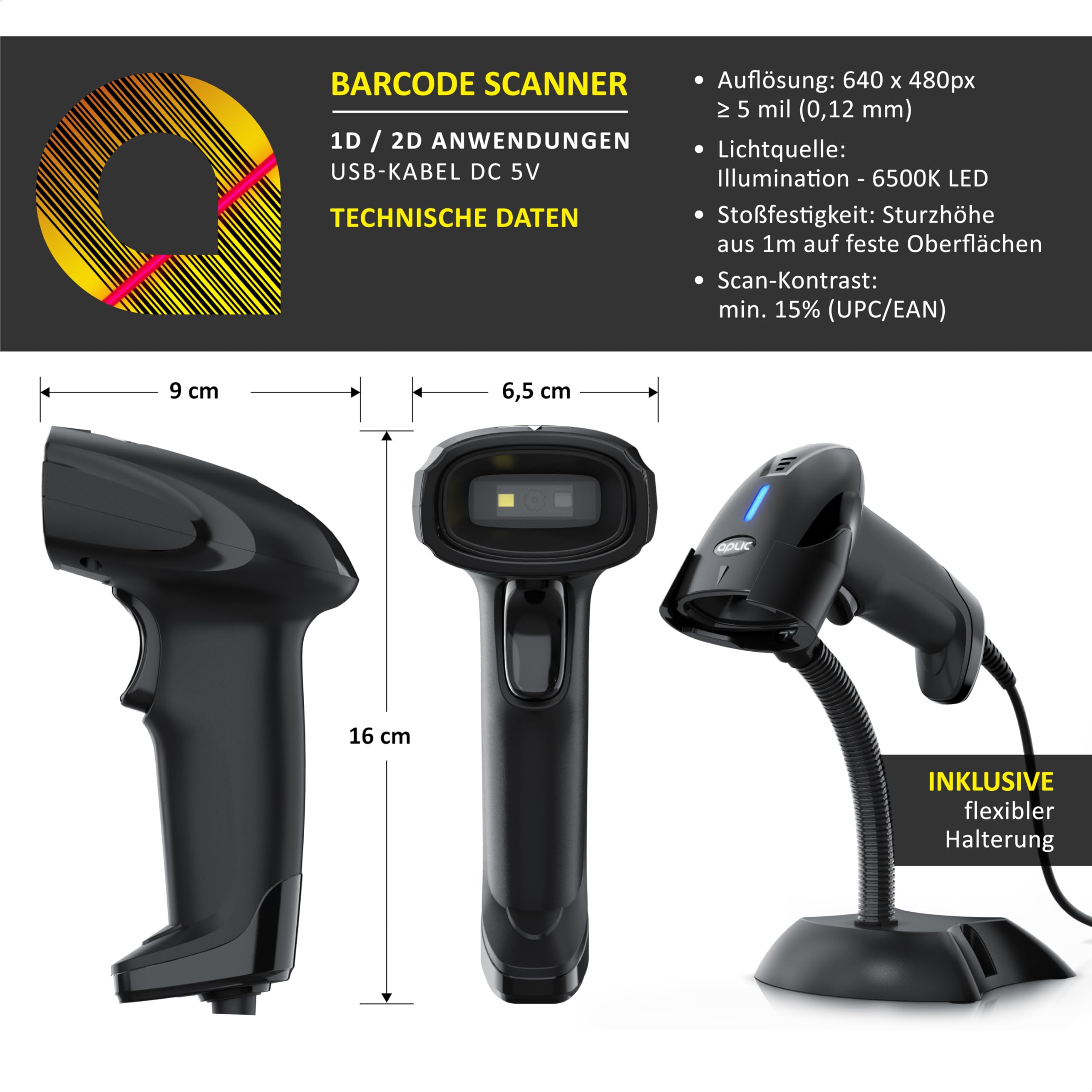 CSL - Barcode Scanner 2D 1D – kabelgebunden – manuelles kontinuierliches und automatisches Scannen – Bildschirm scannen – Verschiedene Terminatoren – hohe Auflösung – hoher Lesekontrast