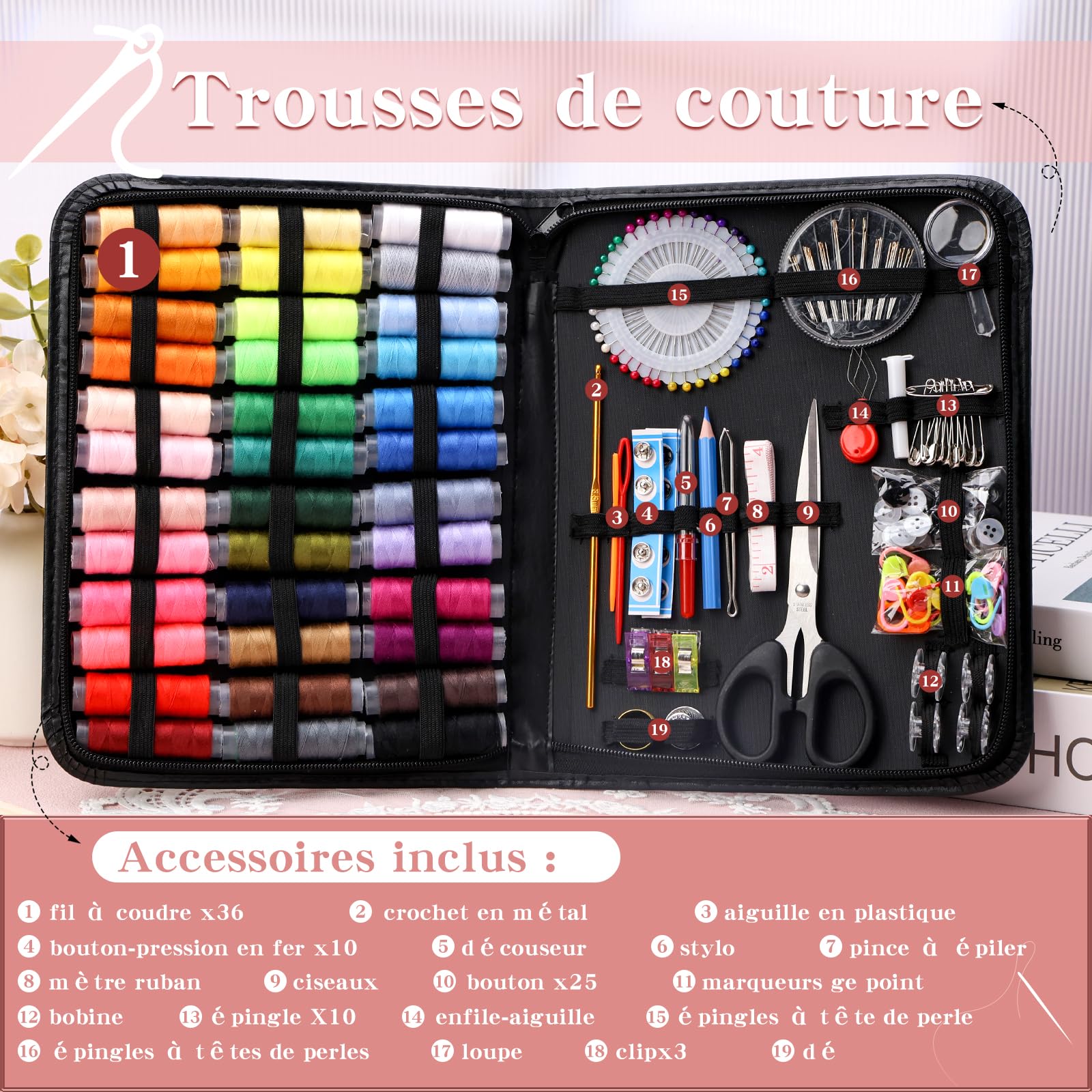 551 piezas kit de costura kit de costura completo kit de aguja | y de Hilo Base Accesorios de Costura con Botón de Hilo de Coser Para el Hogar, Viajes, Uso de Emergencia
