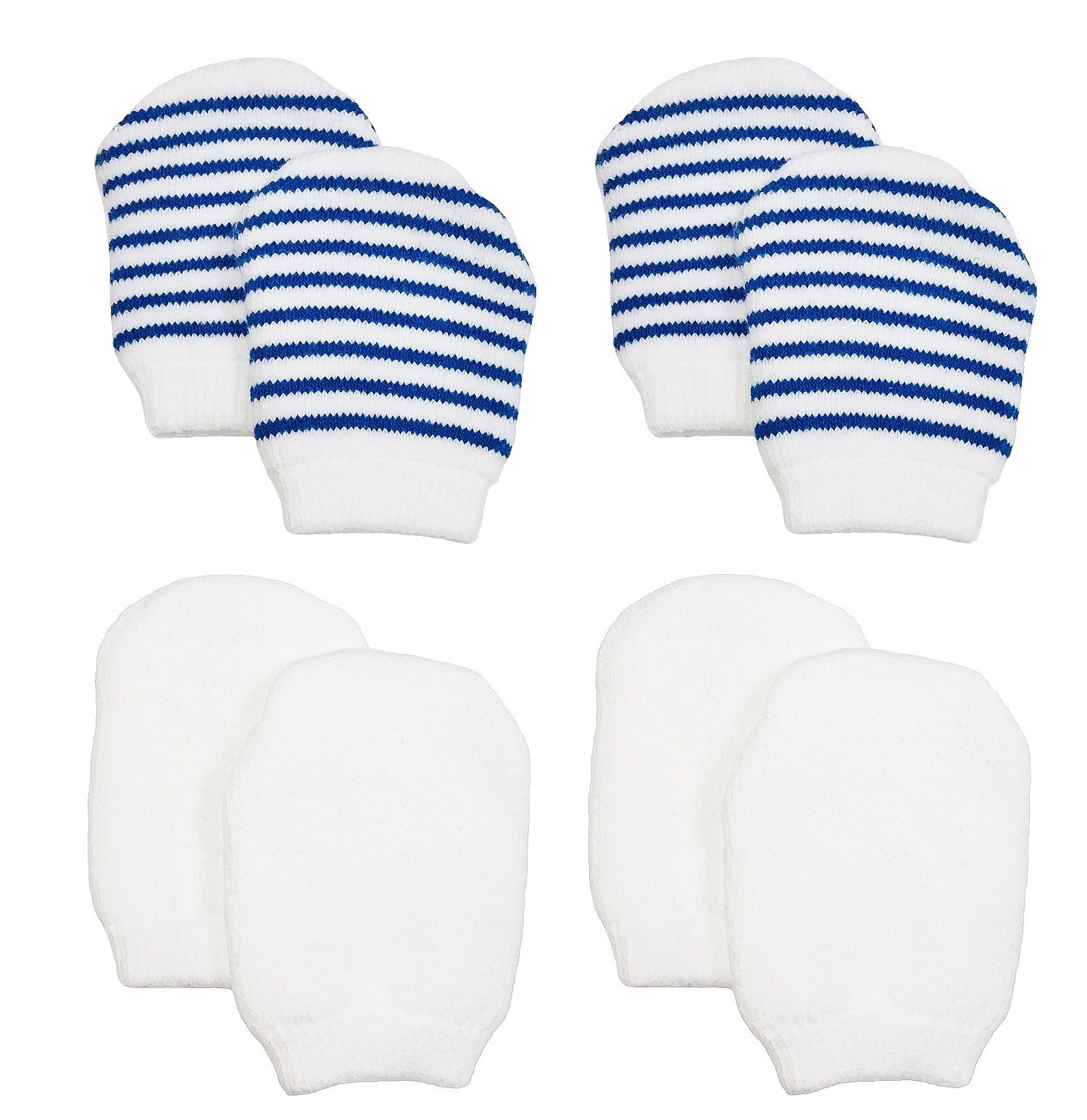 Nurses ChoiceBlue & White Newborn Baby Boy Mittens (Includes 4 Pairs of No Scratch Cotton Mittens)