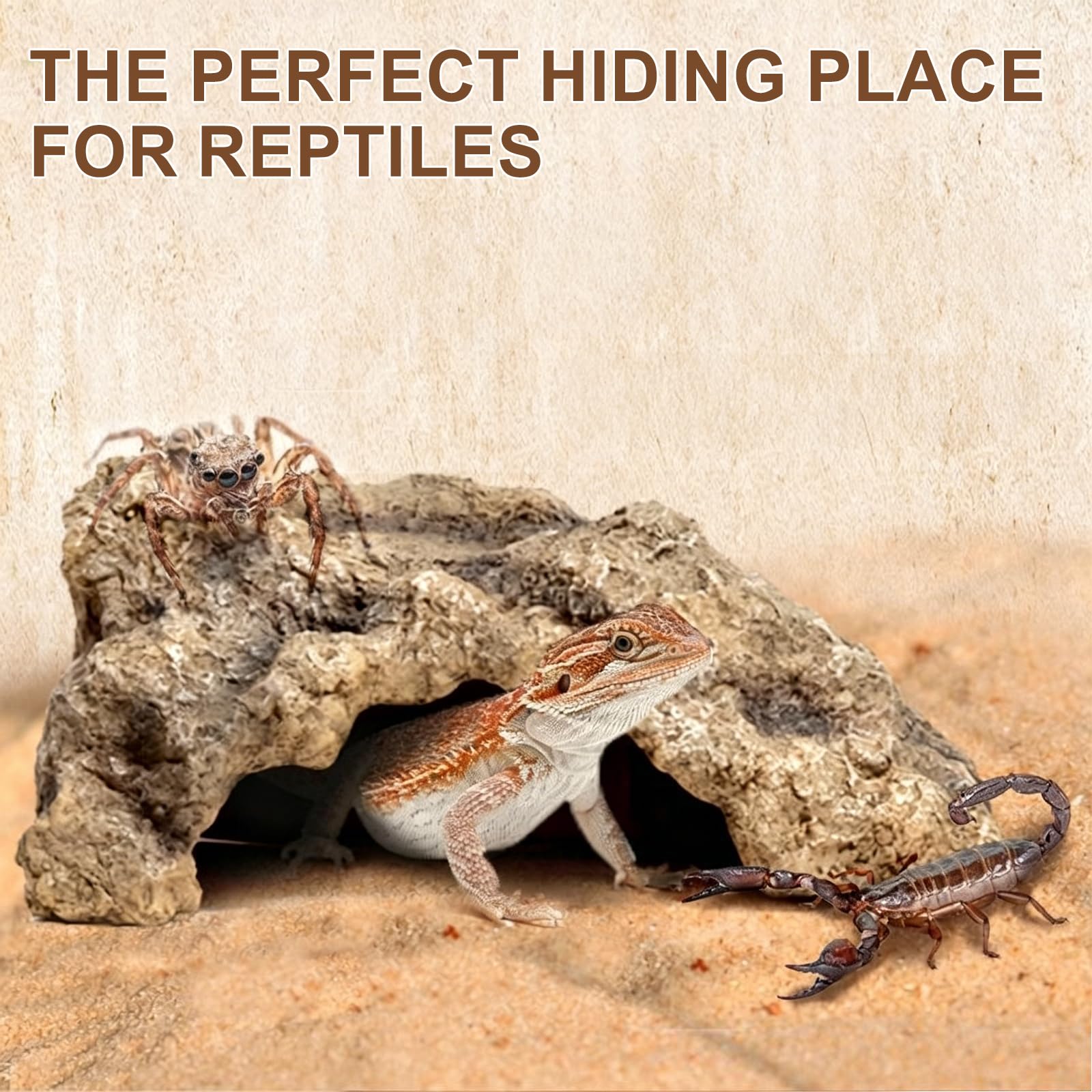 Cueva Natural Hiding PequeñA,Escondite De Reptiles,DecoracióN De Cueva,DecoracióN Cueva Adorno para PequeñOs Lagartos Serpiente Tortuga Ranas Anfibios PequeñA Cueva Escondite DragóN Barbudo