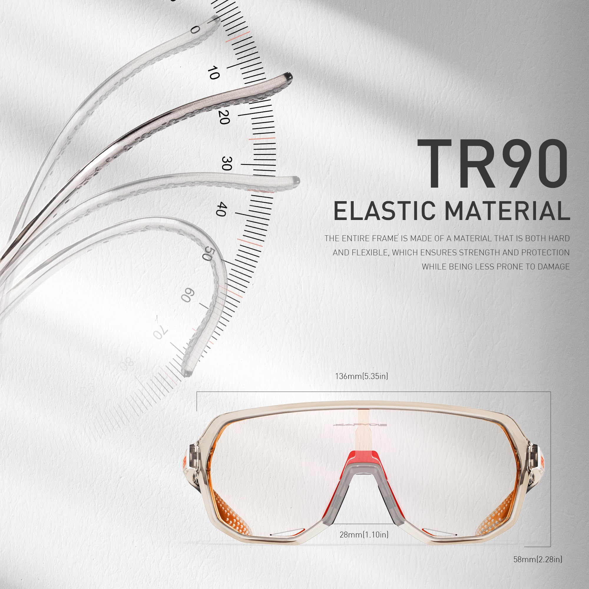 KAPVOE Fahrradbrille Selbsttönend Sonnenbrille Herren Damen Mountainbike Sonnenbrille Sportbrille UV-Schutz für Schnelle Radfahren Laufen Mtb Fahrrad K63