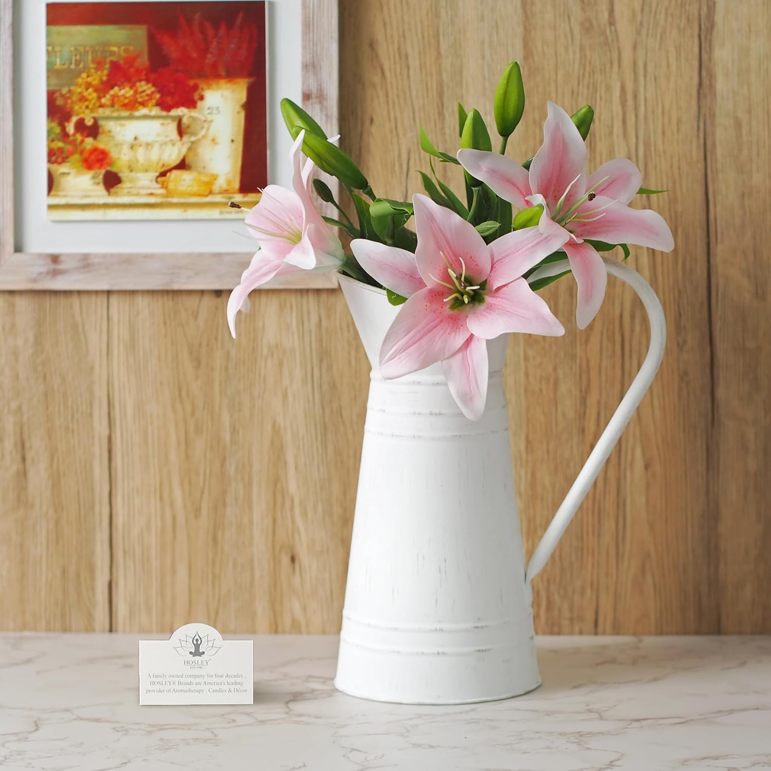 Hosley Metal Pitcher Vase, Farmhouse Rustic Watering Can Flower Jug, Vintage Shabby Chic Milk Jug Vase,10''H for Floral Arrangements - Image 3